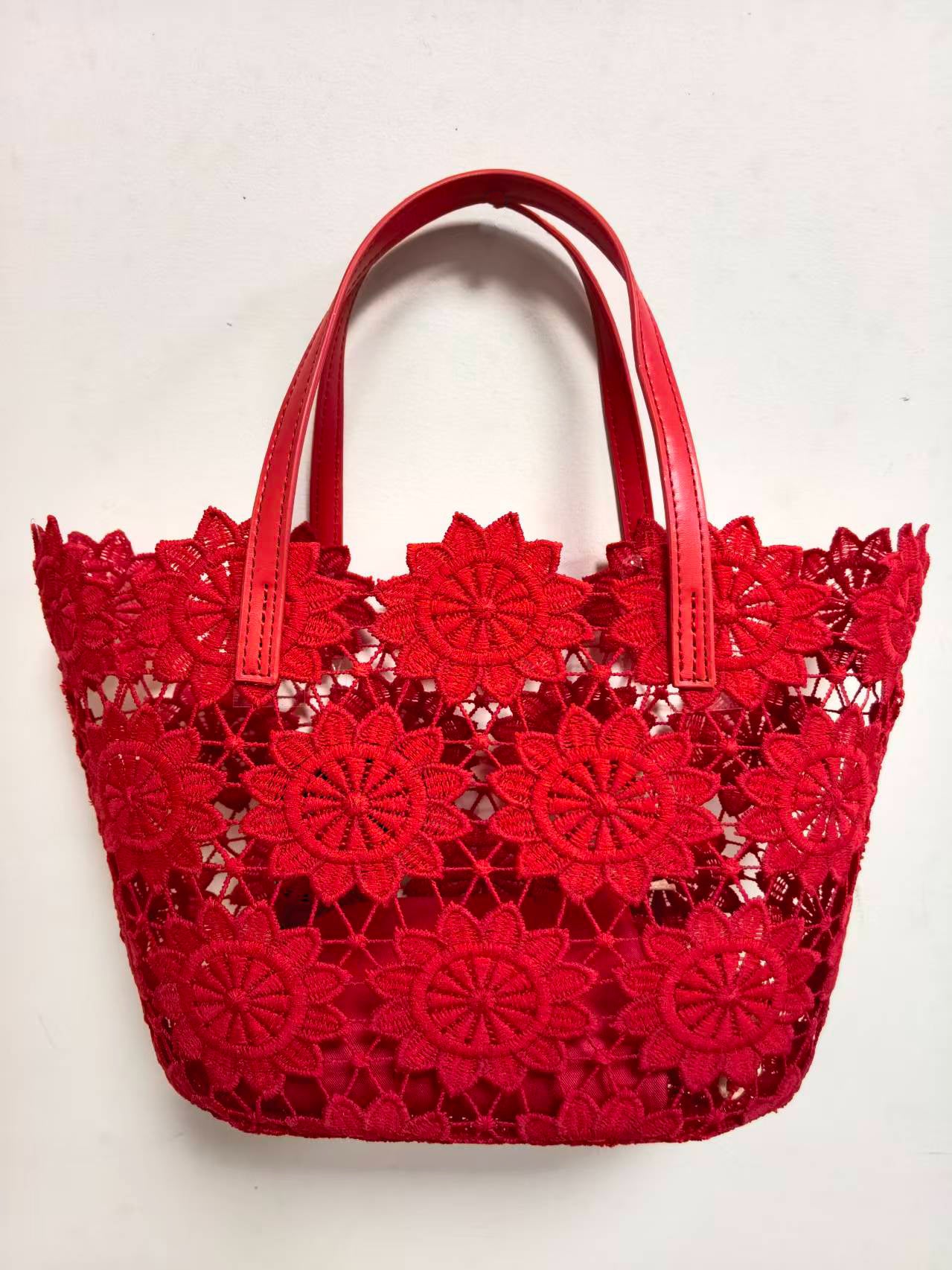 Borsa Da Spiaggia Casual Piccola Con Fantasia Floreale In Pizzo E Tasca Interna Art.VT7185