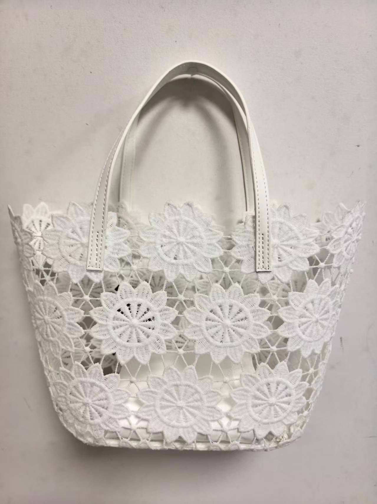 Borsa Da Spiaggia Casual Piccola Con Fantasia Floreale In Pizzo E Tasca Interna Art.VT7185