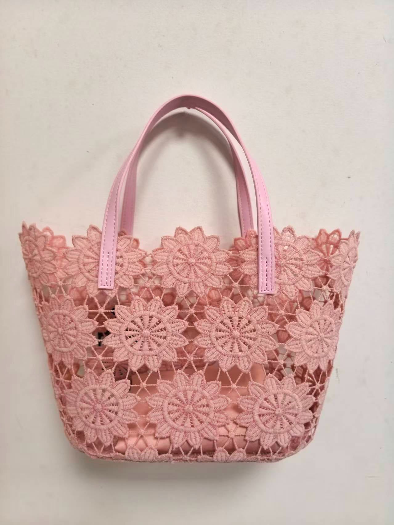 Borsa Da Spiaggia Casual Piccola Con Fantasia Floreale In Pizzo E Tasca Interna Art.VT7185