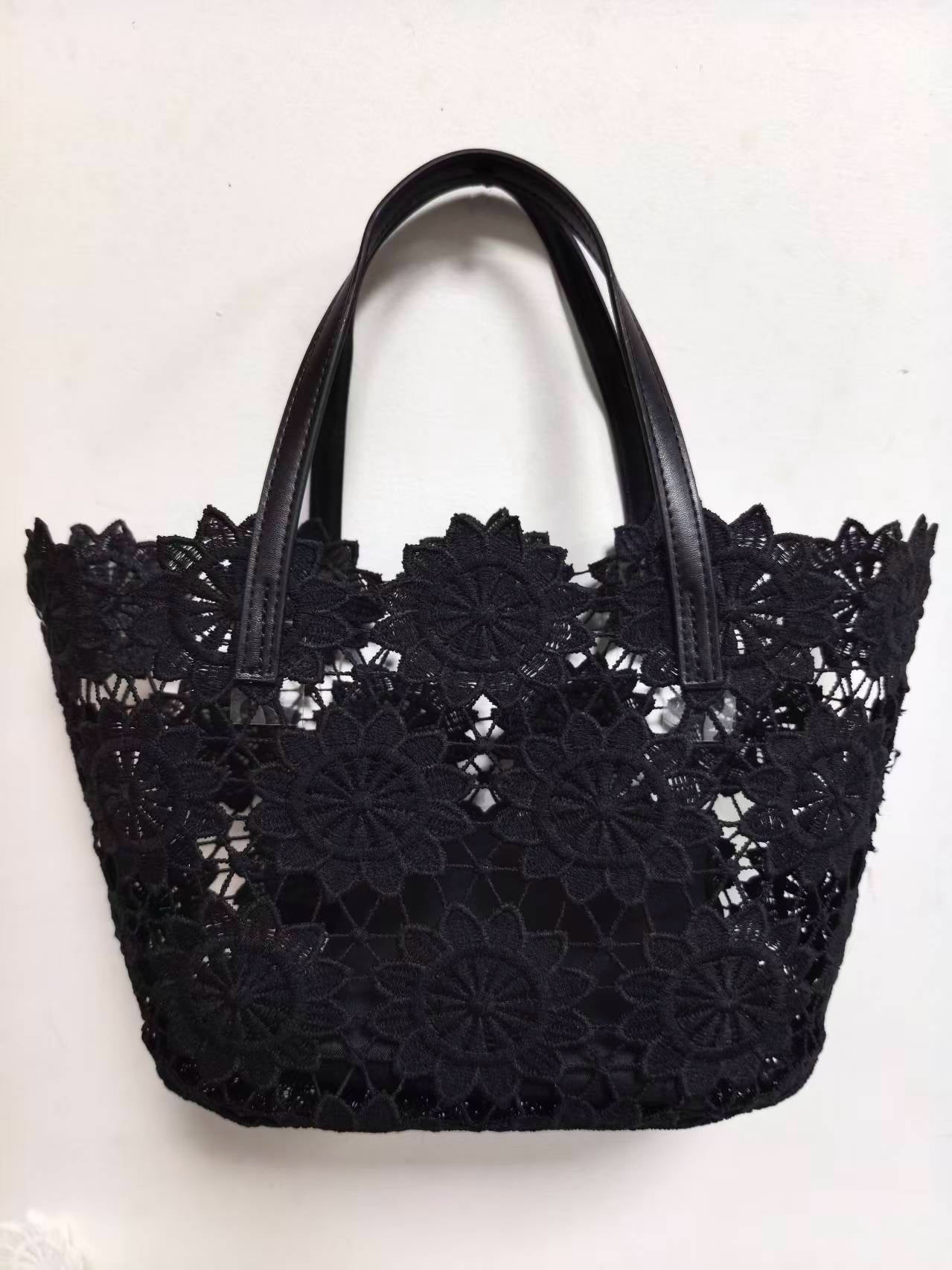 Borsa Da Spiaggia Casual Piccola Con Fantasia Floreale In Pizzo E Tasca Interna Art.VT7185