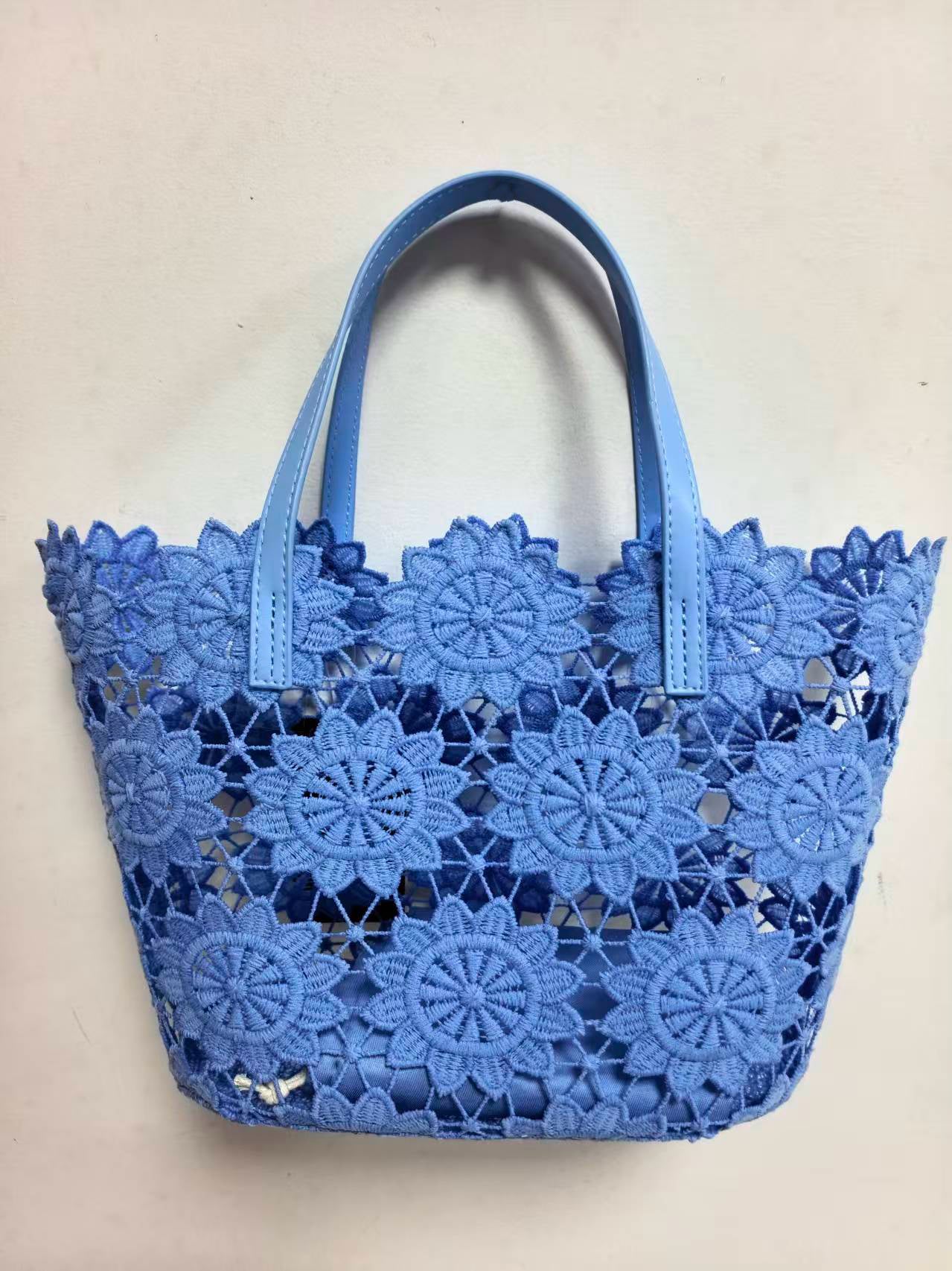 Borsa Da Spiaggia Casual Piccola Con Fantasia Floreale In Pizzo E Tasca Interna Art.VT7185