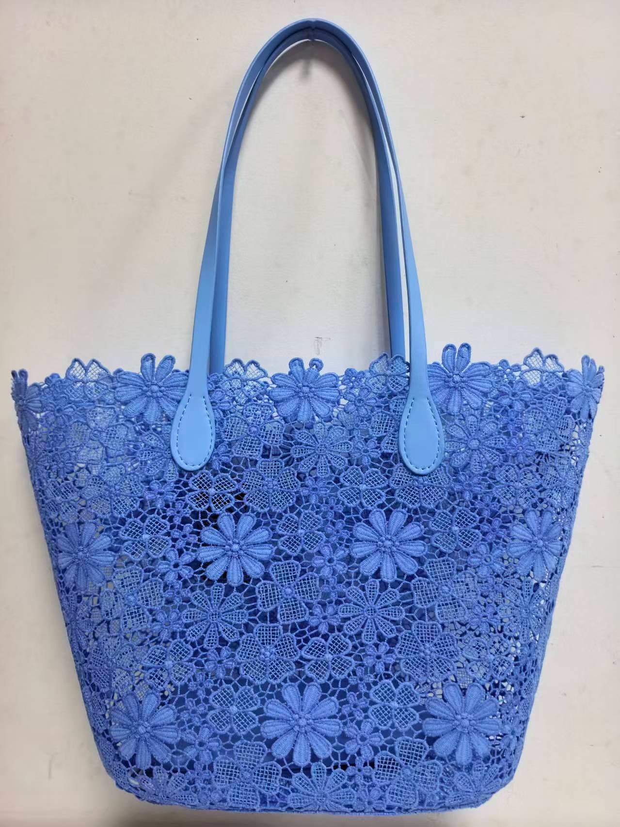 Borsa a tracolla monospalla casual da spiaggia con motivo floreale in pizzo e tasca interna, Art. VT6121