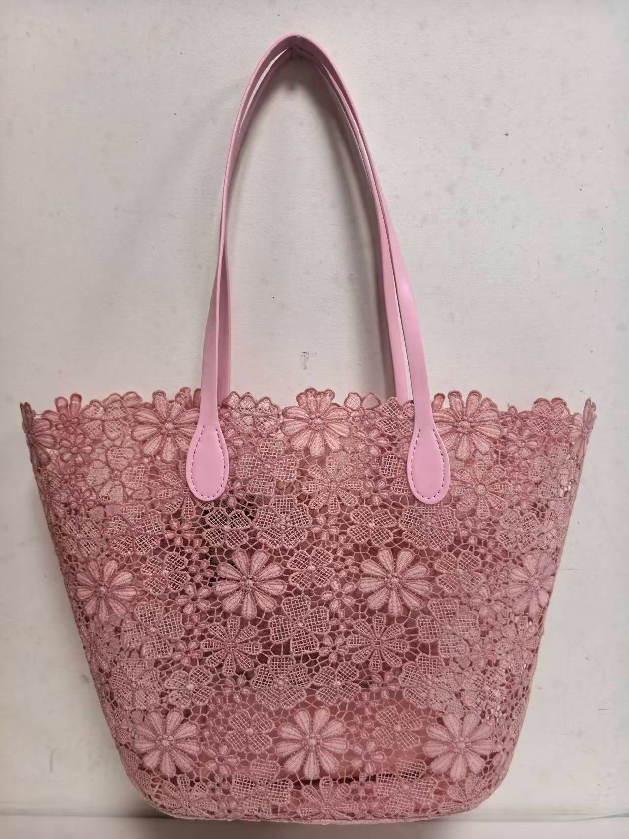Borsa a tracolla monospalla casual da spiaggia con motivo floreale in pizzo e tasca interna, Art. VT6121