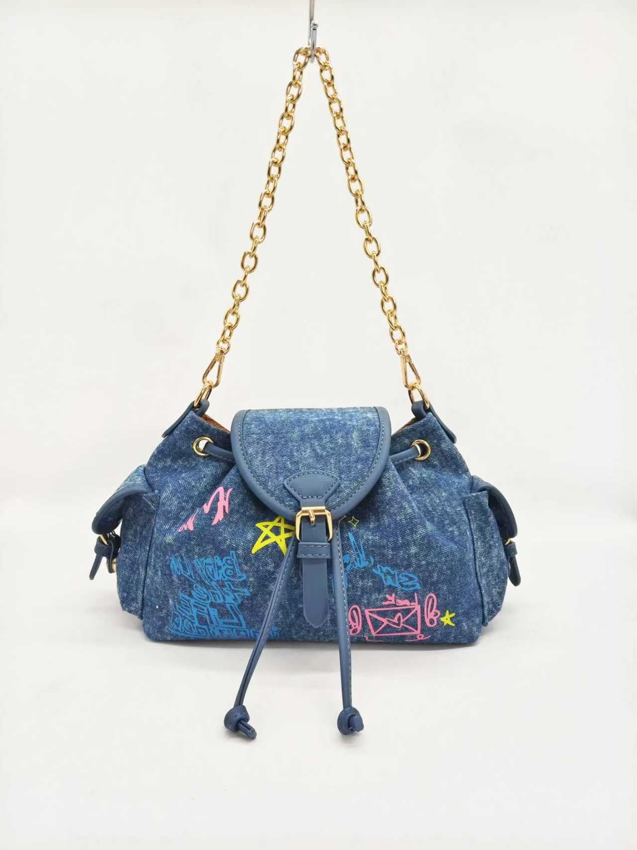 Borsa Alla Moda Casual Quotidiana Monospalla con Stampa Stellata Colorata Denim Art.FF27481