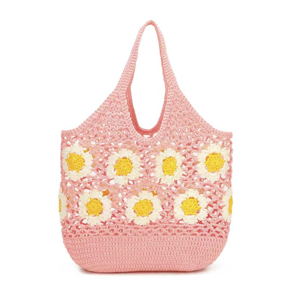 Borsa estiva giornaliera in lana lavorata a maglia a fiore monospalla fissa con tasca interna Art.C22014
