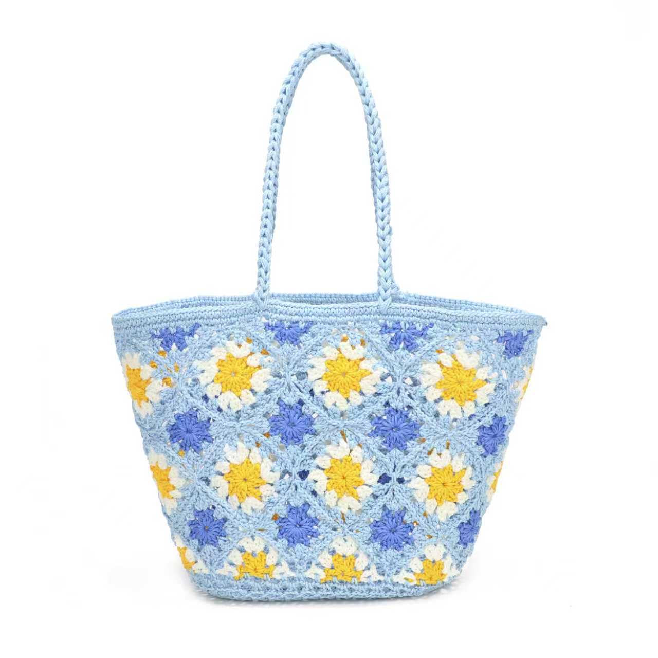 Borsa estiva giornaliera in maglia di lana con fiore, fissa su una spalla con tasca interna Art.C21007