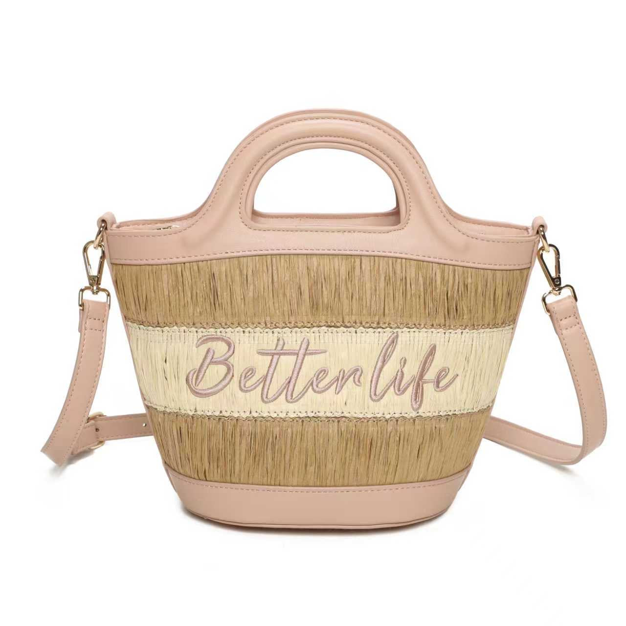 Borsa a Mano da Giorno in Paglia con Lettere Ricamate Bicolore Art.CE243