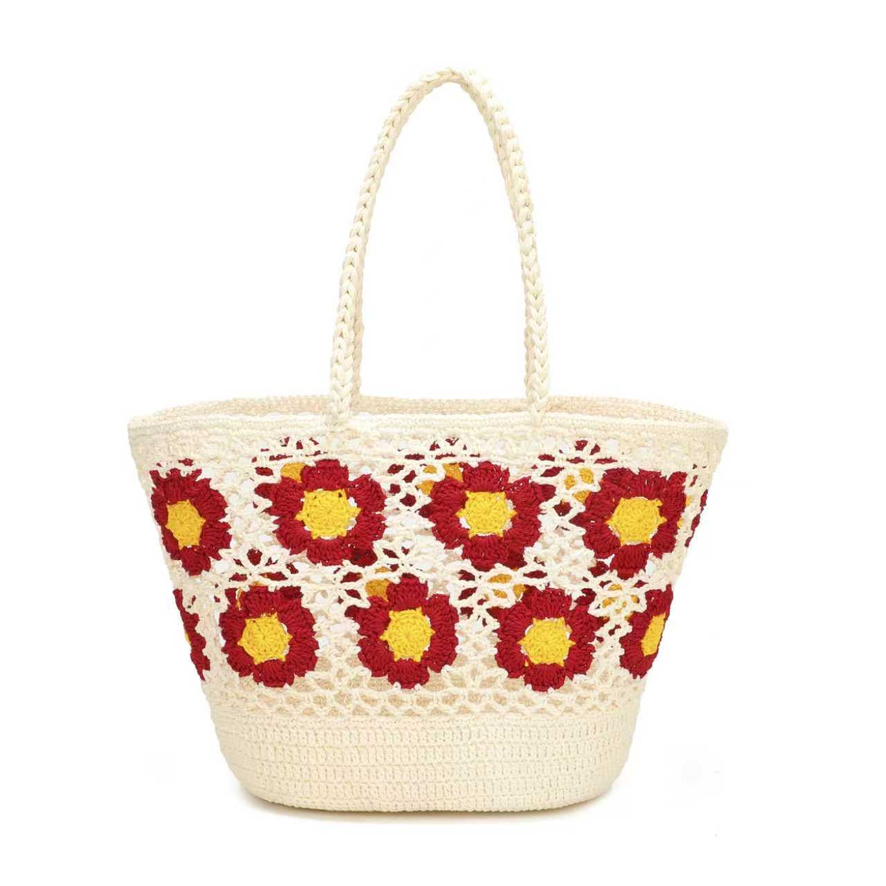 Borsa Estiva Giornaliera a Tracolla Fissa in Lana Maglia a Fiori con Tasca Interna Art.C20019