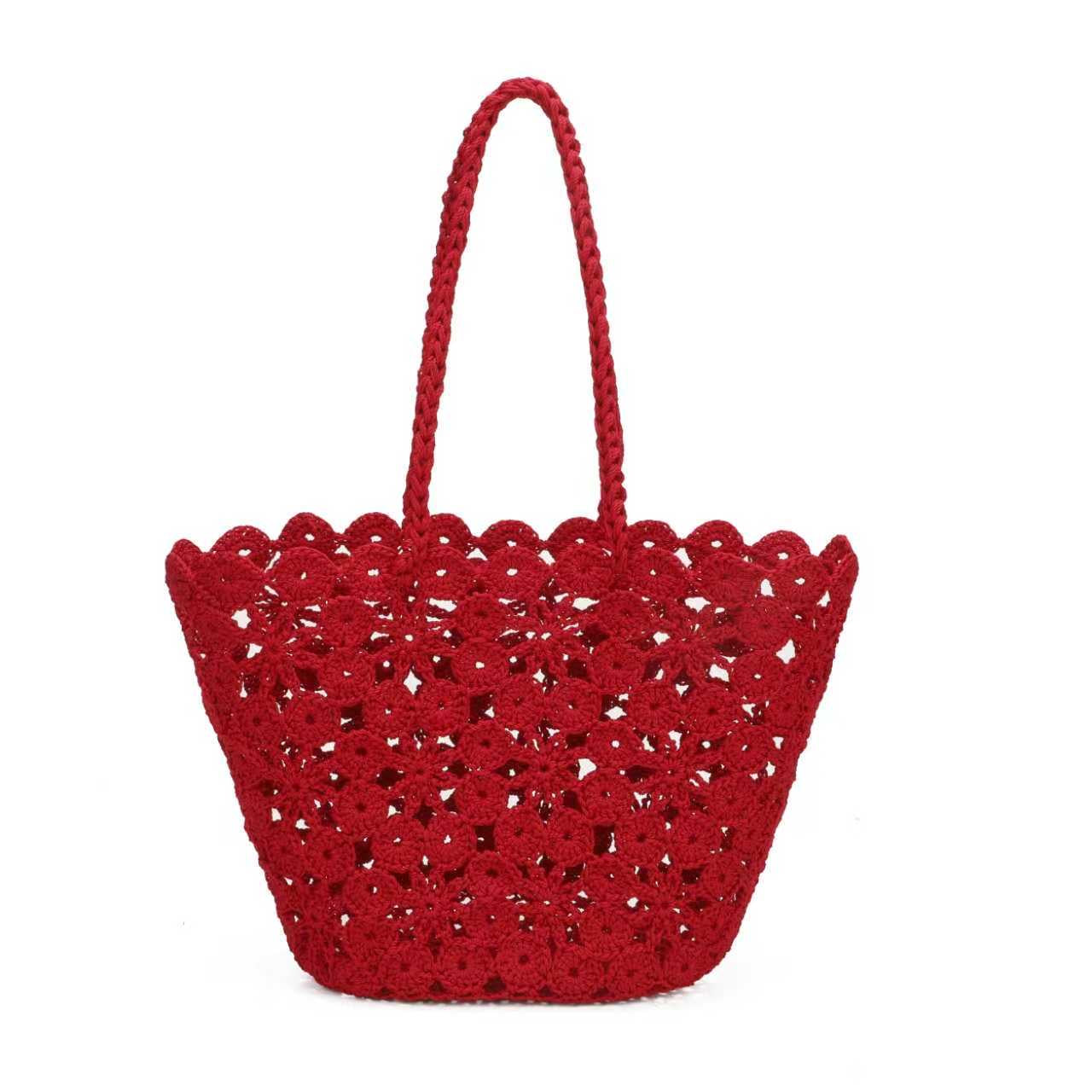 Borsa Estiva Quotidiana Monospalla Fissa in Lana Maglia a Fiori con Tasca Interna Art.23029