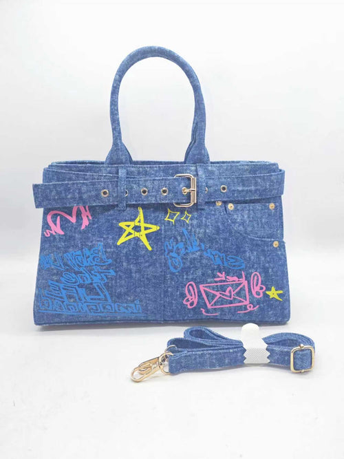 Borsa quotidiana casual in denim colorato con stampa a stelle e decorazione a cintura ART.27480