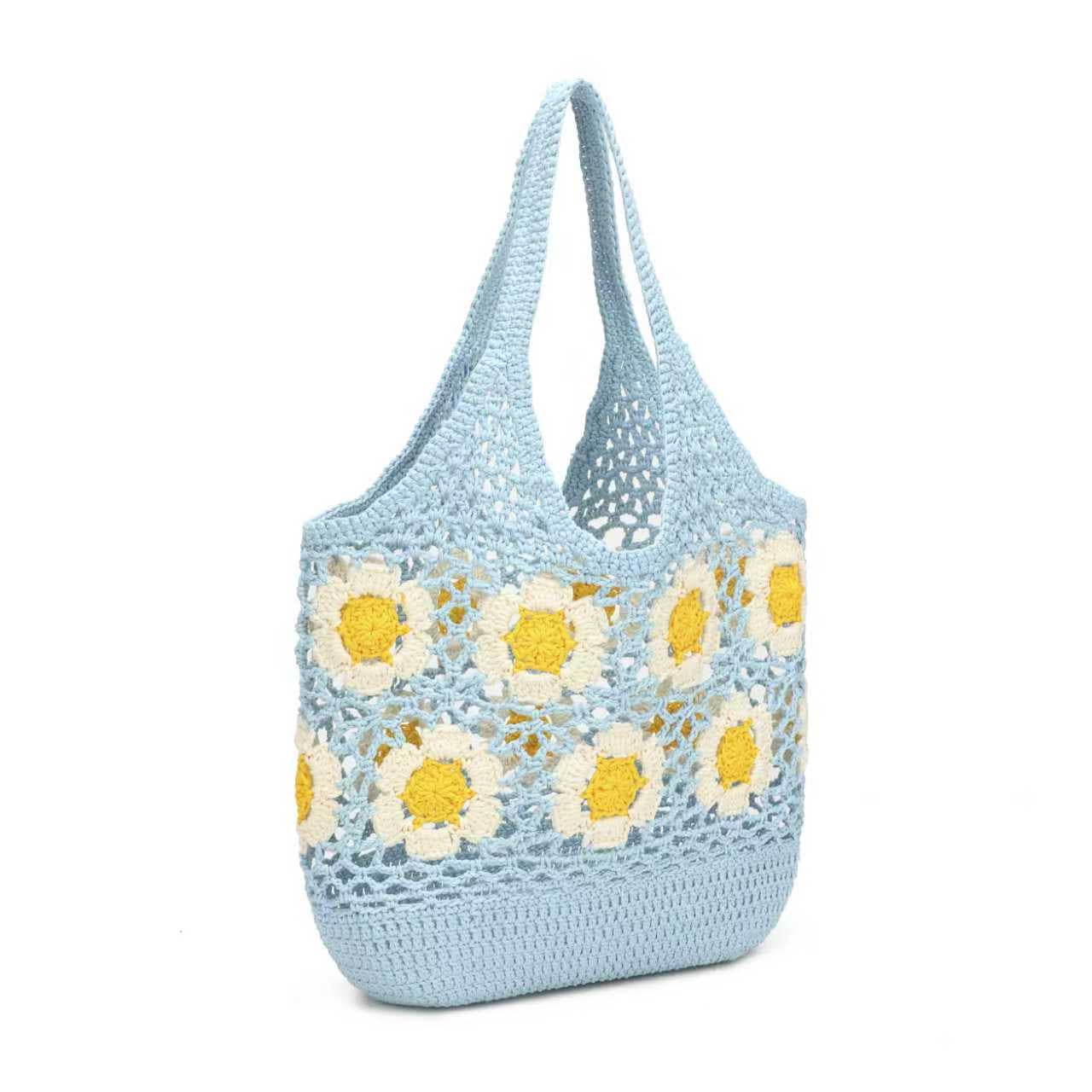 Borsa estiva giornaliera in lana lavorata a maglia a fiore monospalla fissa con tasca interna Art.C22014