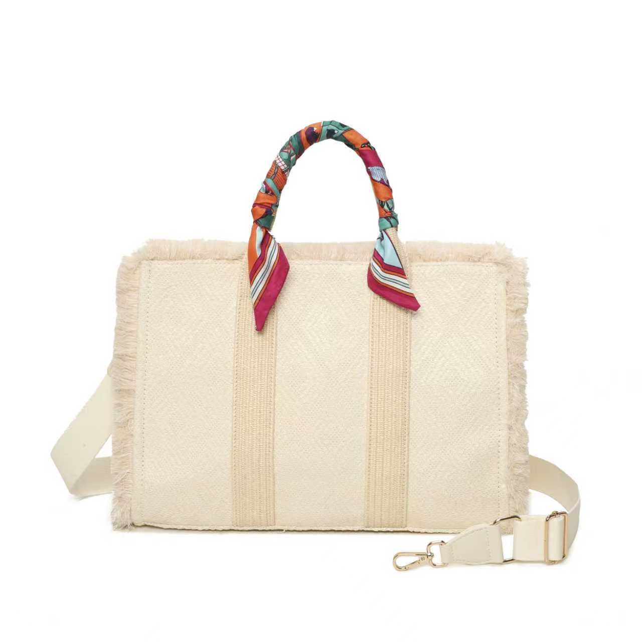 Borsa Casual da Donna in Paglia con Scialle in Seta e Decorazione a Pane Art.CE266