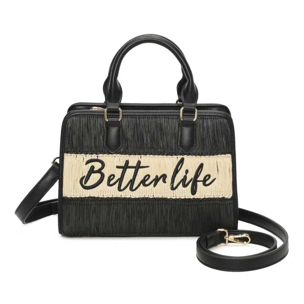 Borsa a mano da giorno in paglia con lettere ricamate bicolori Art.CE241