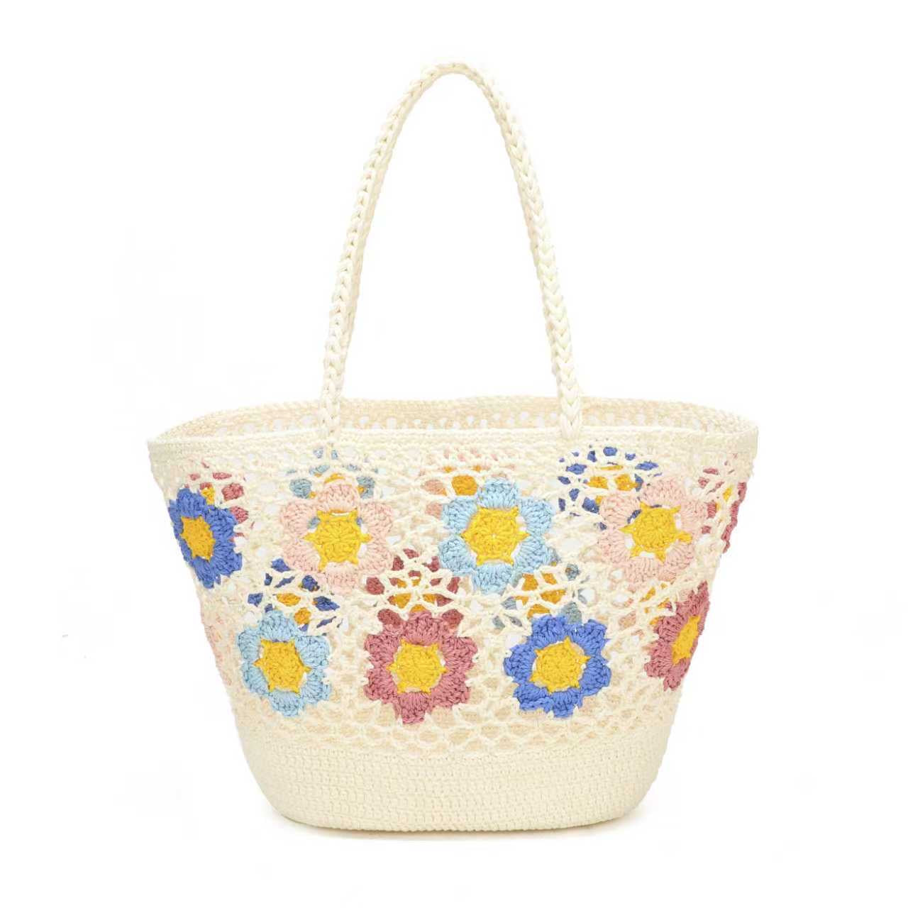 Borsa Estiva Giornaliera a Tracolla Fissa in Lana Maglia a Fiori con Tasca Interna Art.C20019
