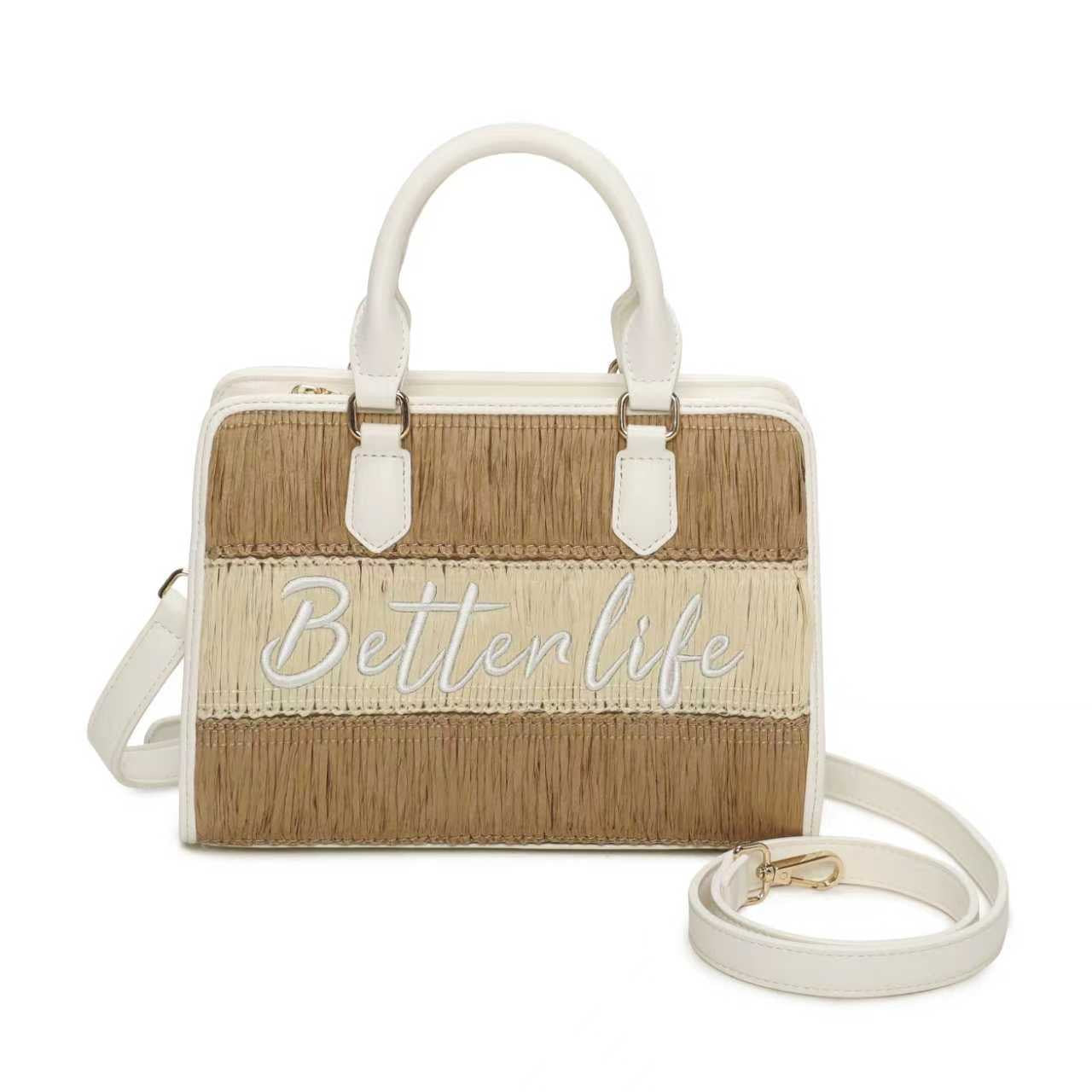 Borsa a mano da giorno in paglia con lettere ricamate bicolori Art.CE241
