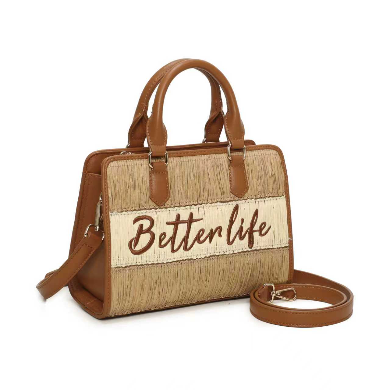 Borsa a mano da giorno in paglia con lettere ricamate bicolori Art.CE241