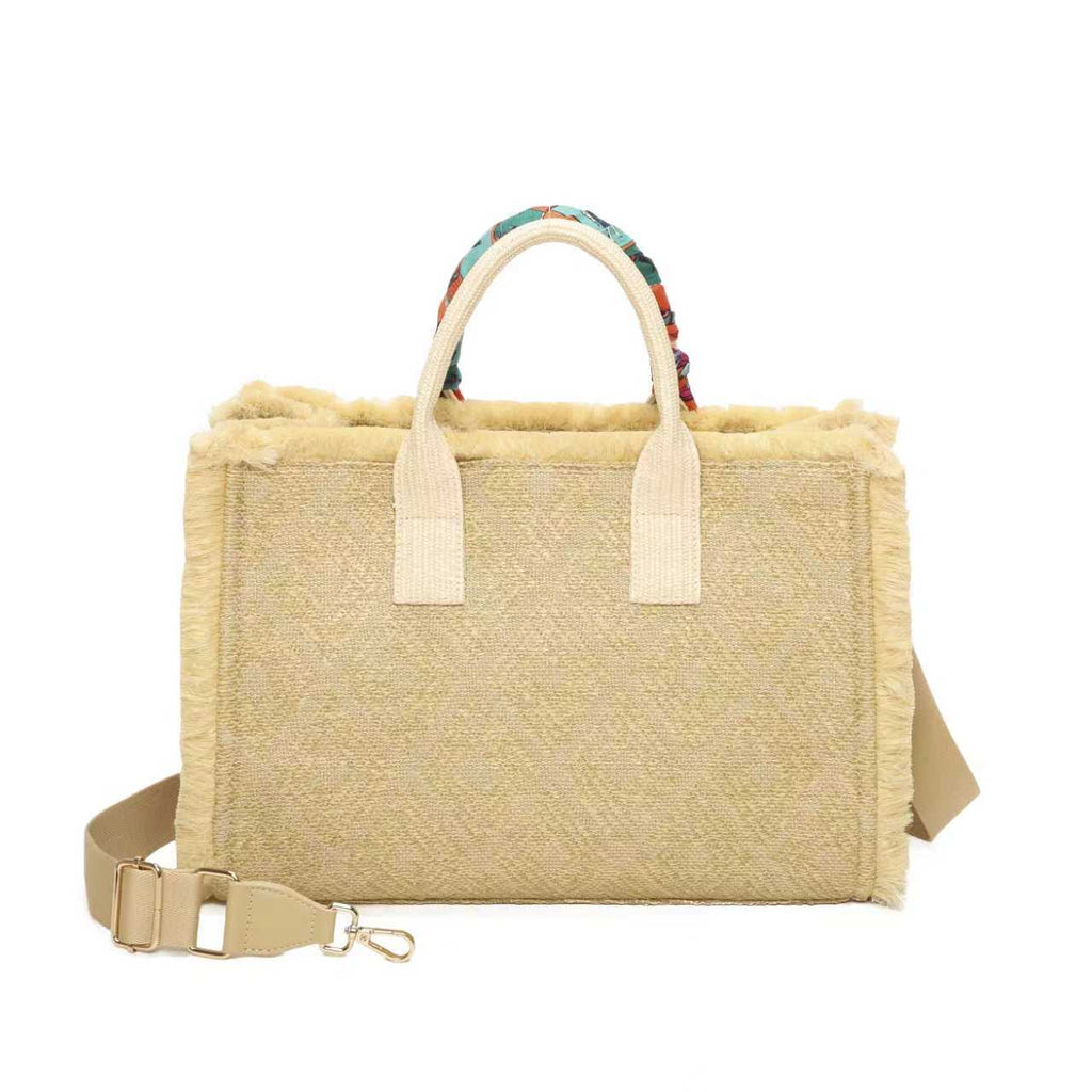 Borsa Casual da Donna in Paglia con Scialle in Seta e Decorazione a Pane Art.CE266