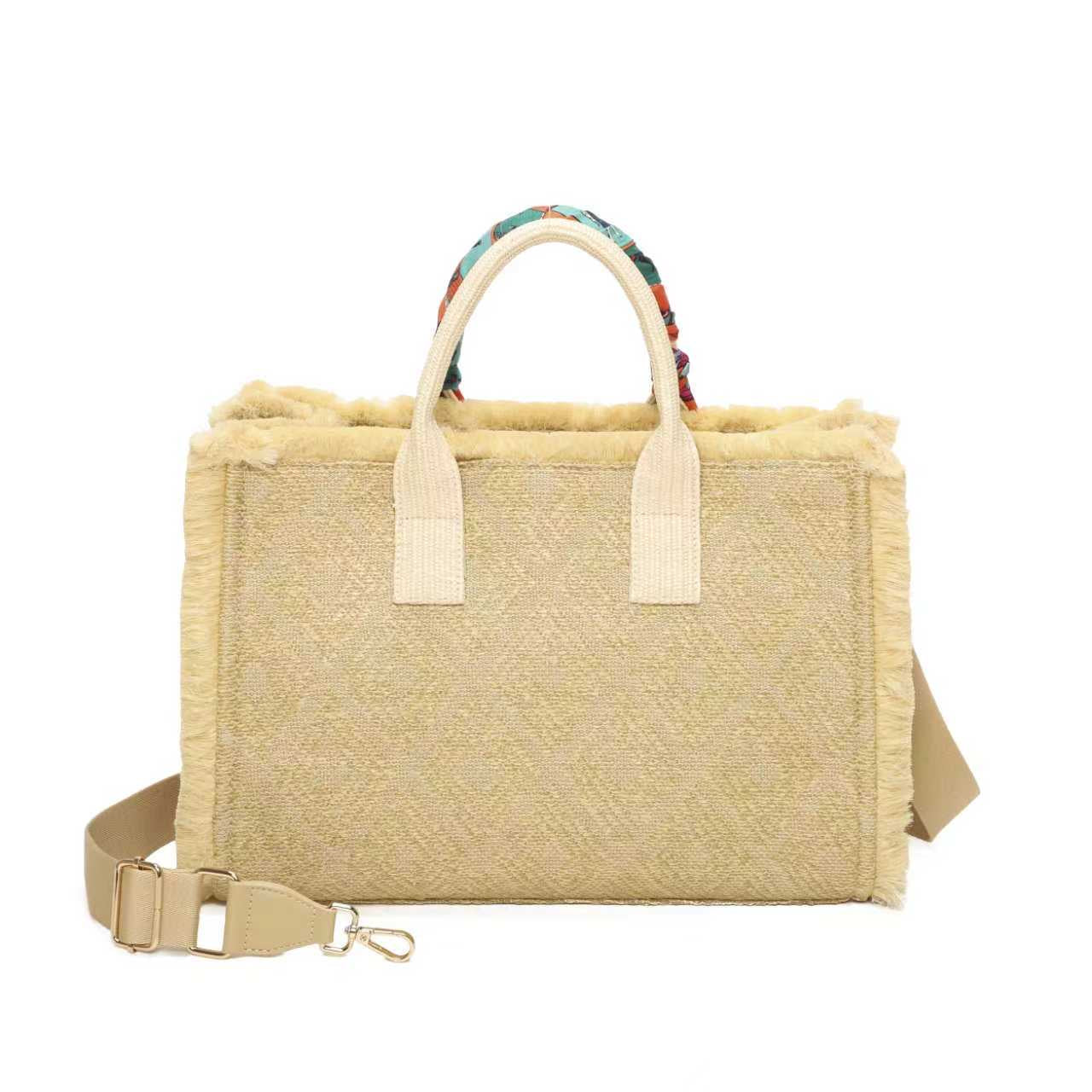 Borsa Casual da Donna in Paglia con Scialle in Seta e Decorazione a Pane Art.CE266
