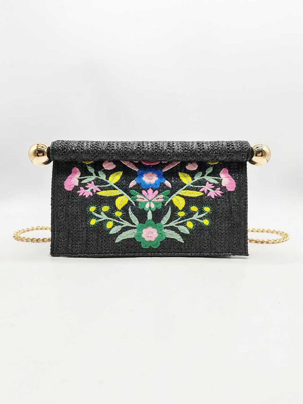 Borsa da sera moda con ricamo in paglia e decorazione in metallo Art.FF27453