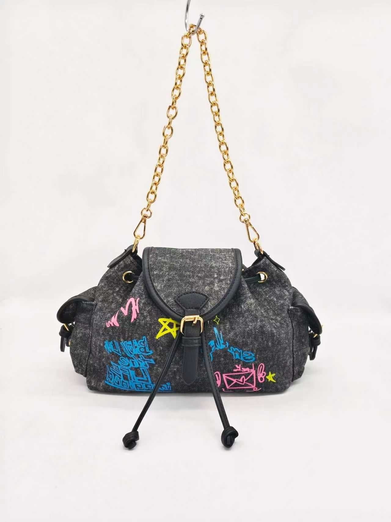 Borsa Alla Moda Casual Quotidiana Monospalla con Stampa Stellata Colorata Denim Art.FF27481