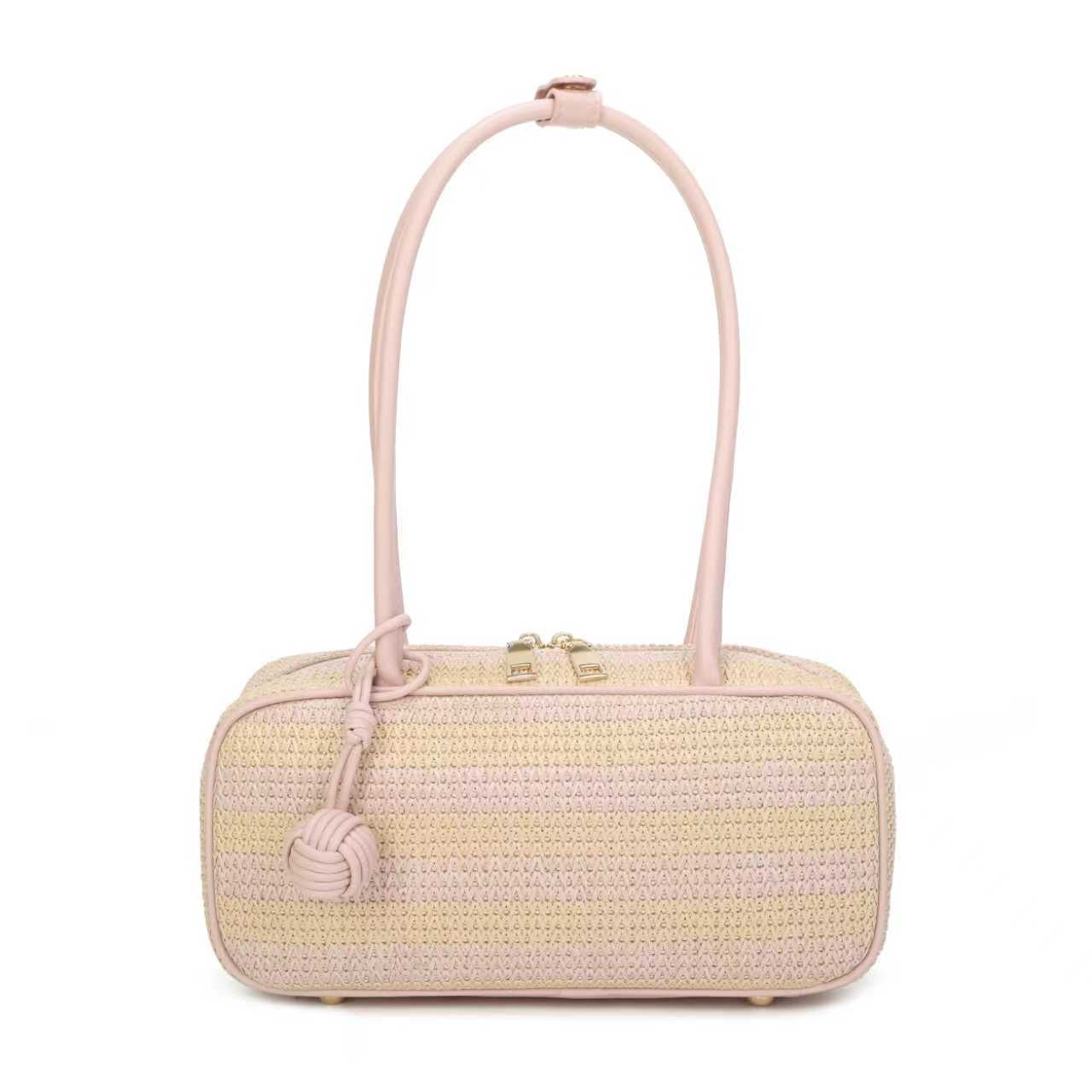 Borsa a Tracolla Orizzontale da Donna in Paglia con Pendente a Sfera, Stile Semplice e Tendenza Quotidiana Art.CE255