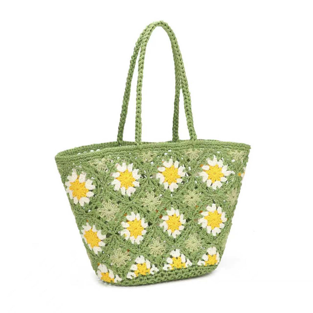 Borsa estiva giornaliera in maglia di lana con fiore, fissa su una spalla con tasca interna Art.C21007