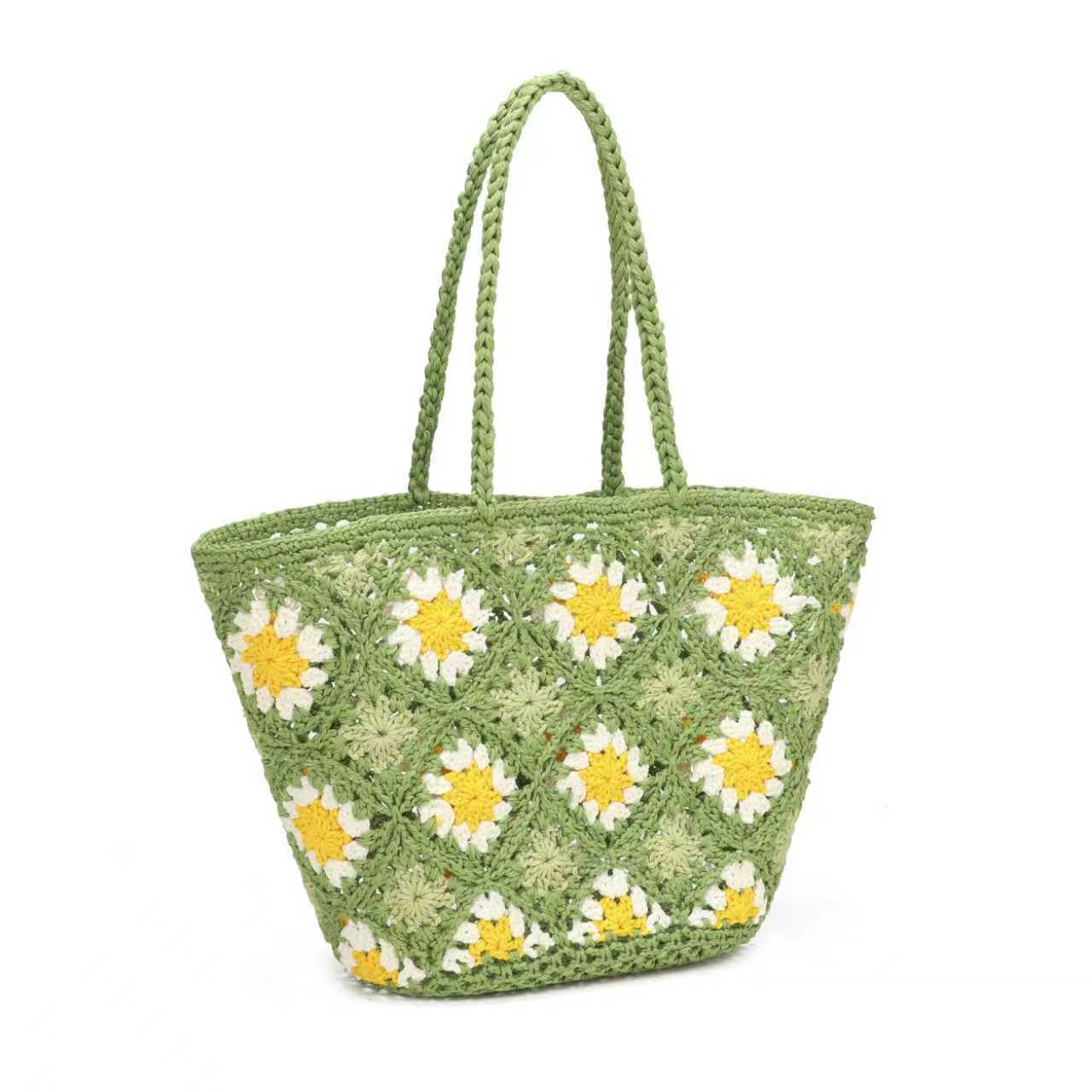 Borsa estiva giornaliera in maglia di lana con fiore, fissa su una spalla con tasca interna Art.C21007