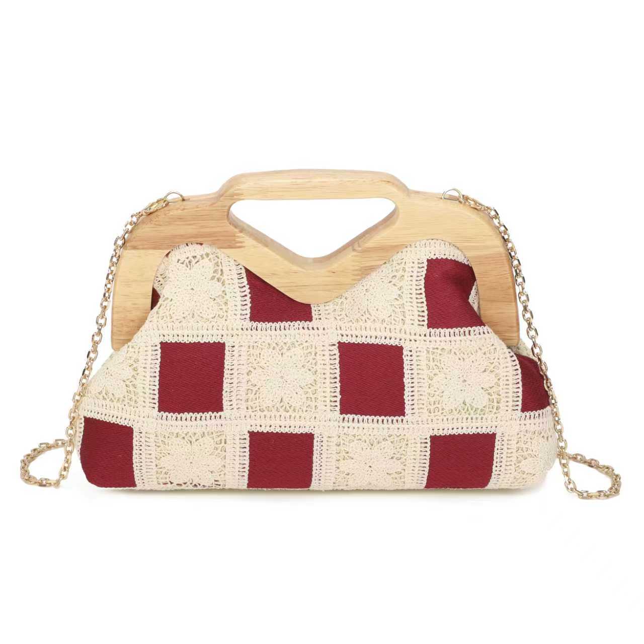 Borsa da Sera con Clip in Legno e Motivo Geometrico in Pizzo Art.CE259