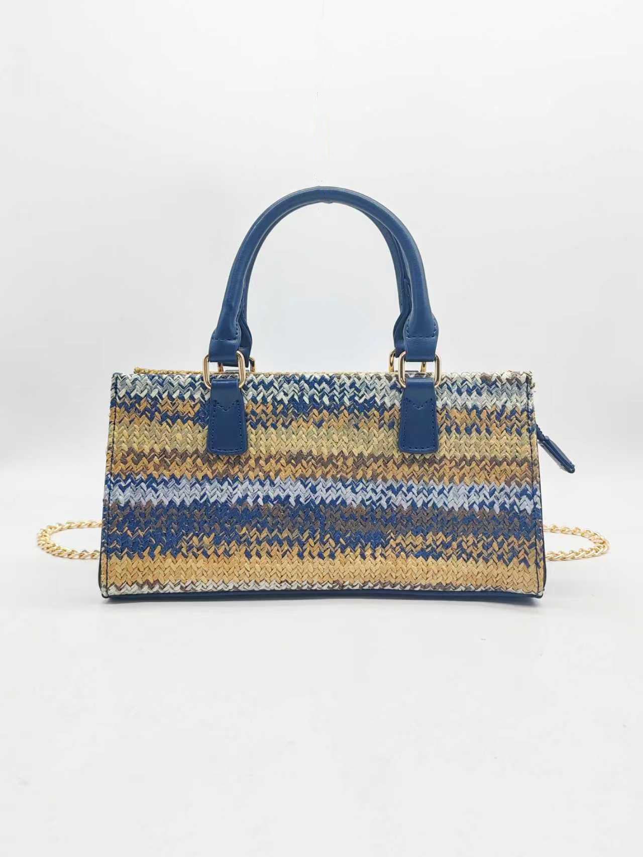 Borsa Casual da Giorno con Strisce Orizzontali Sfumate in Paglia, Art.FF27464