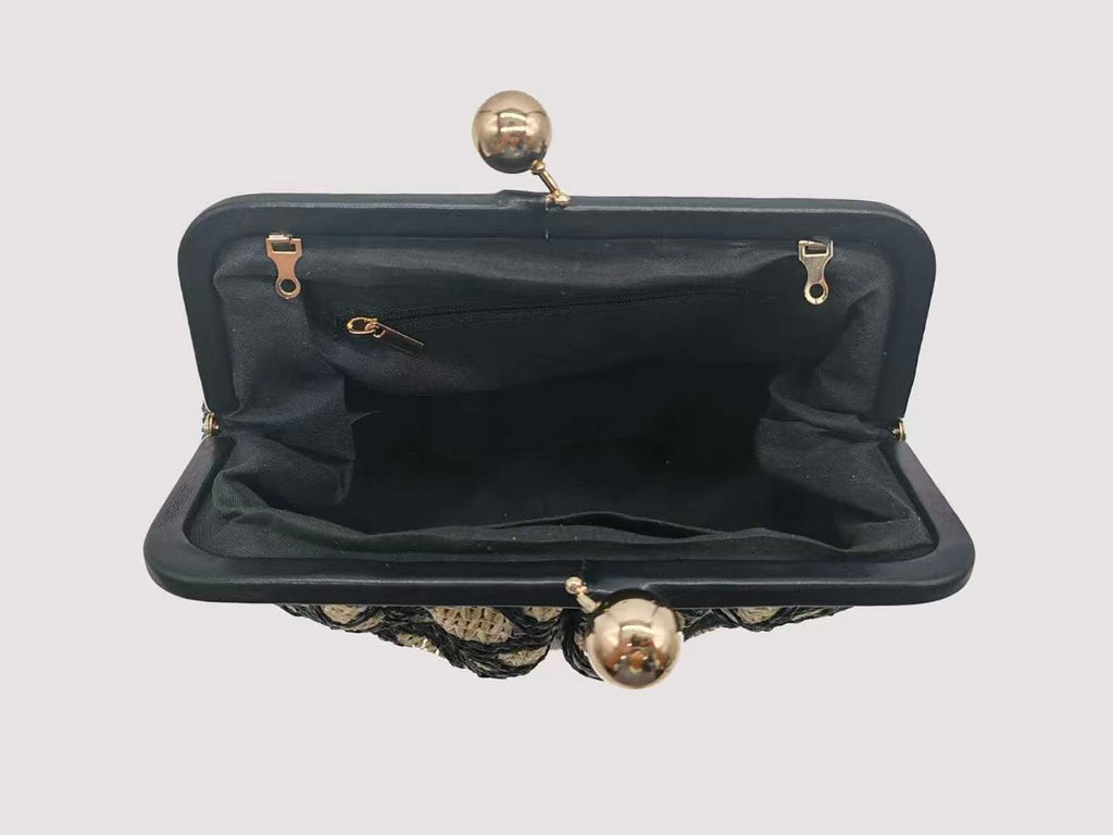 Borsa geometrica in paglia con clip, per cena, alla moda, Art.27478