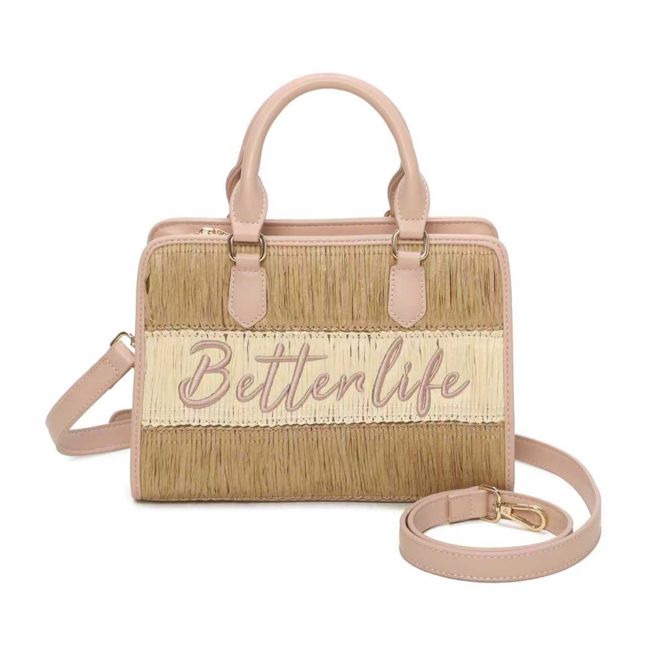 Borsa a mano da giorno in paglia con lettere ricamate bicolori Art.CE241