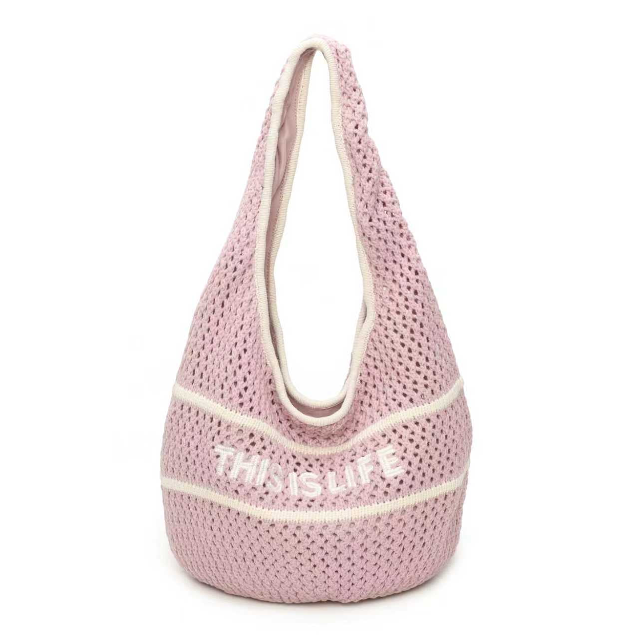 Borsa in lana a maglia monospalla con lettera ricamata, casual, con cerniera, da giorno Art.FF488