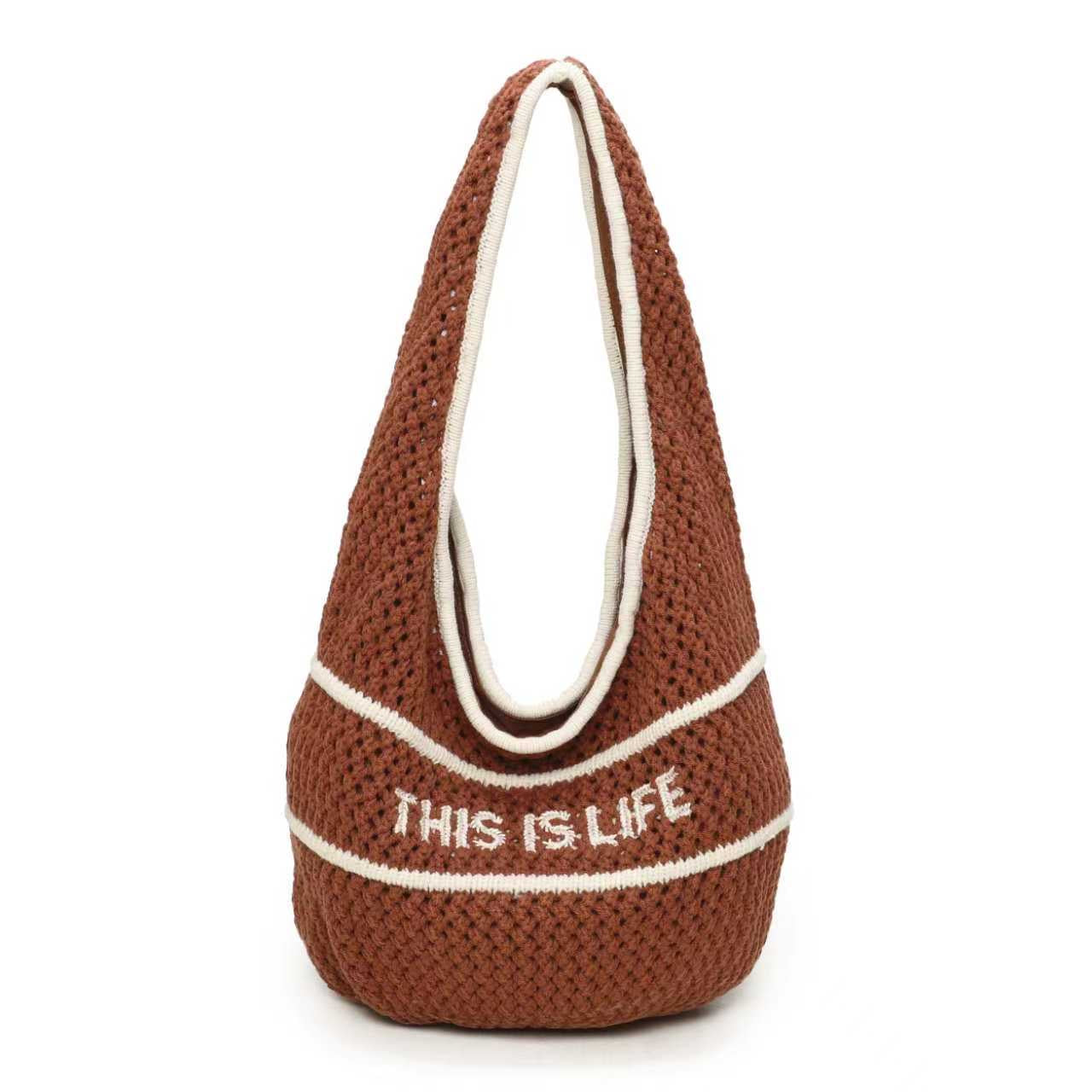 Borsa in lana a maglia monospalla con lettera ricamata, casual, con cerniera, da giorno Art.FF488