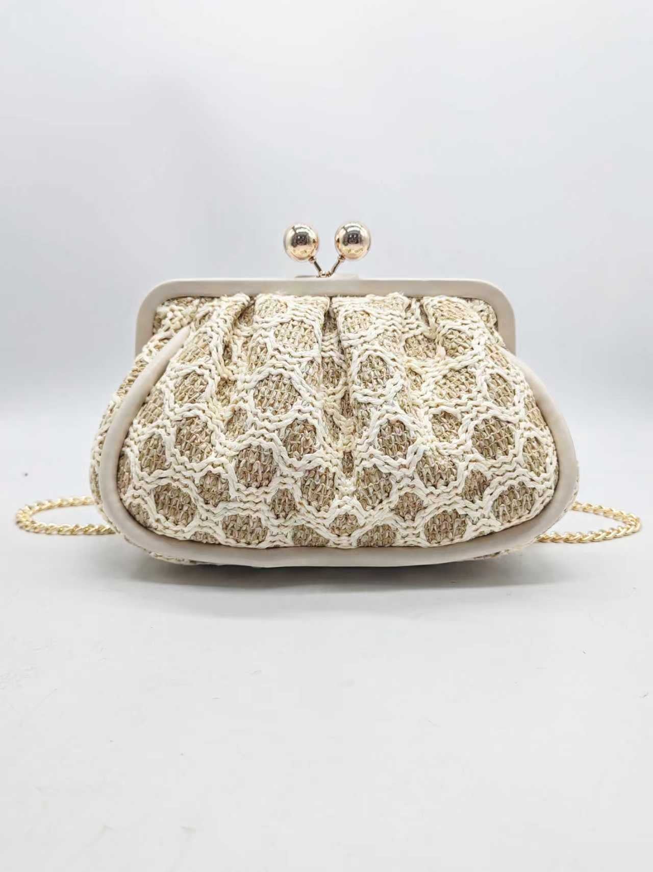 Borsa geometrica in paglia con clip, per cena, alla moda, Art.27478