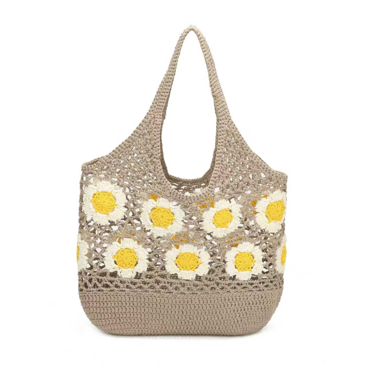 Borsa estiva giornaliera in lana lavorata a maglia a fiore monospalla fissa con tasca interna Art.C22014