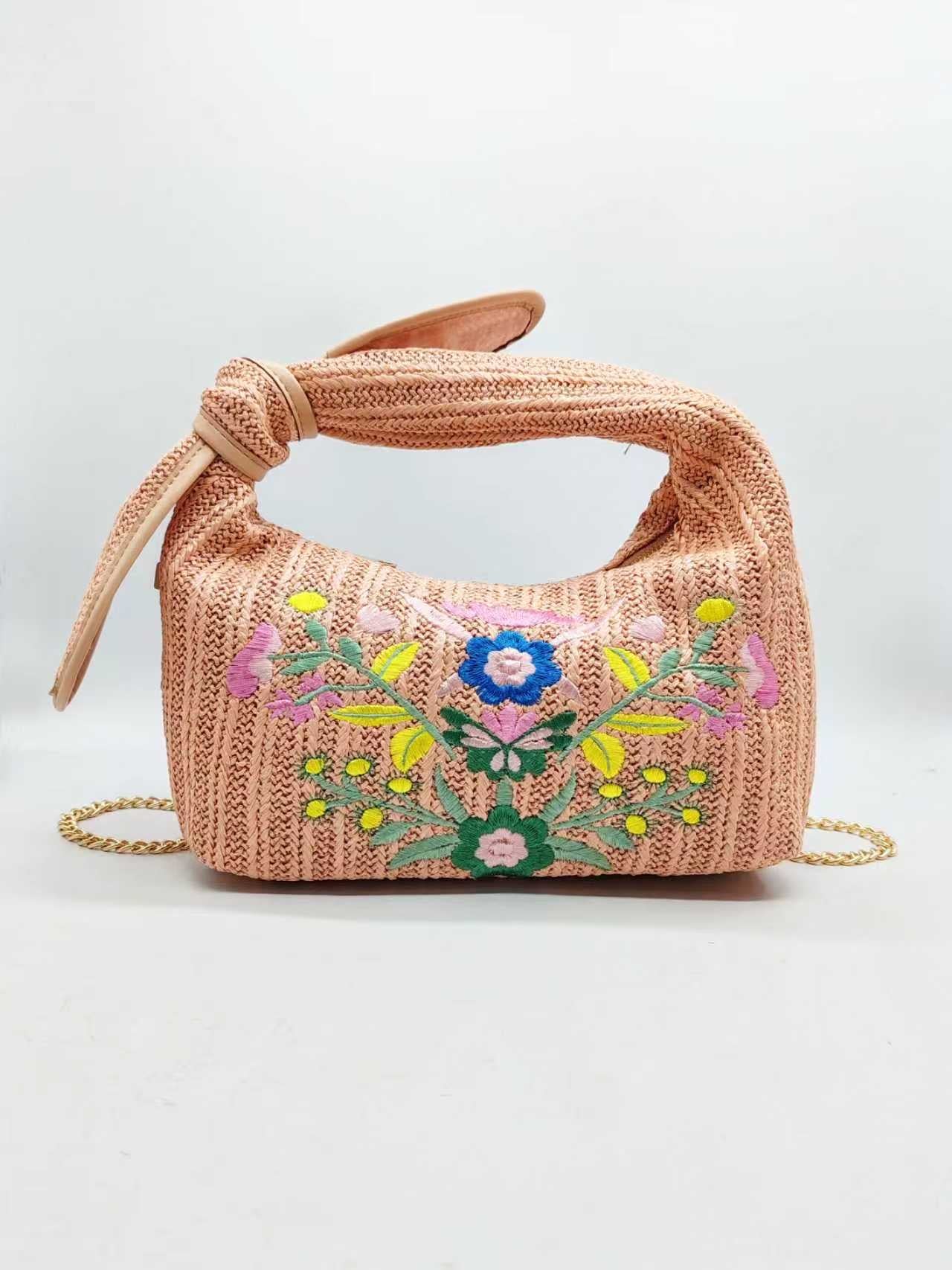 Borsa in paglia ricamata con fiocco monomanico, casual, per tutti i giorni Art.FF27455