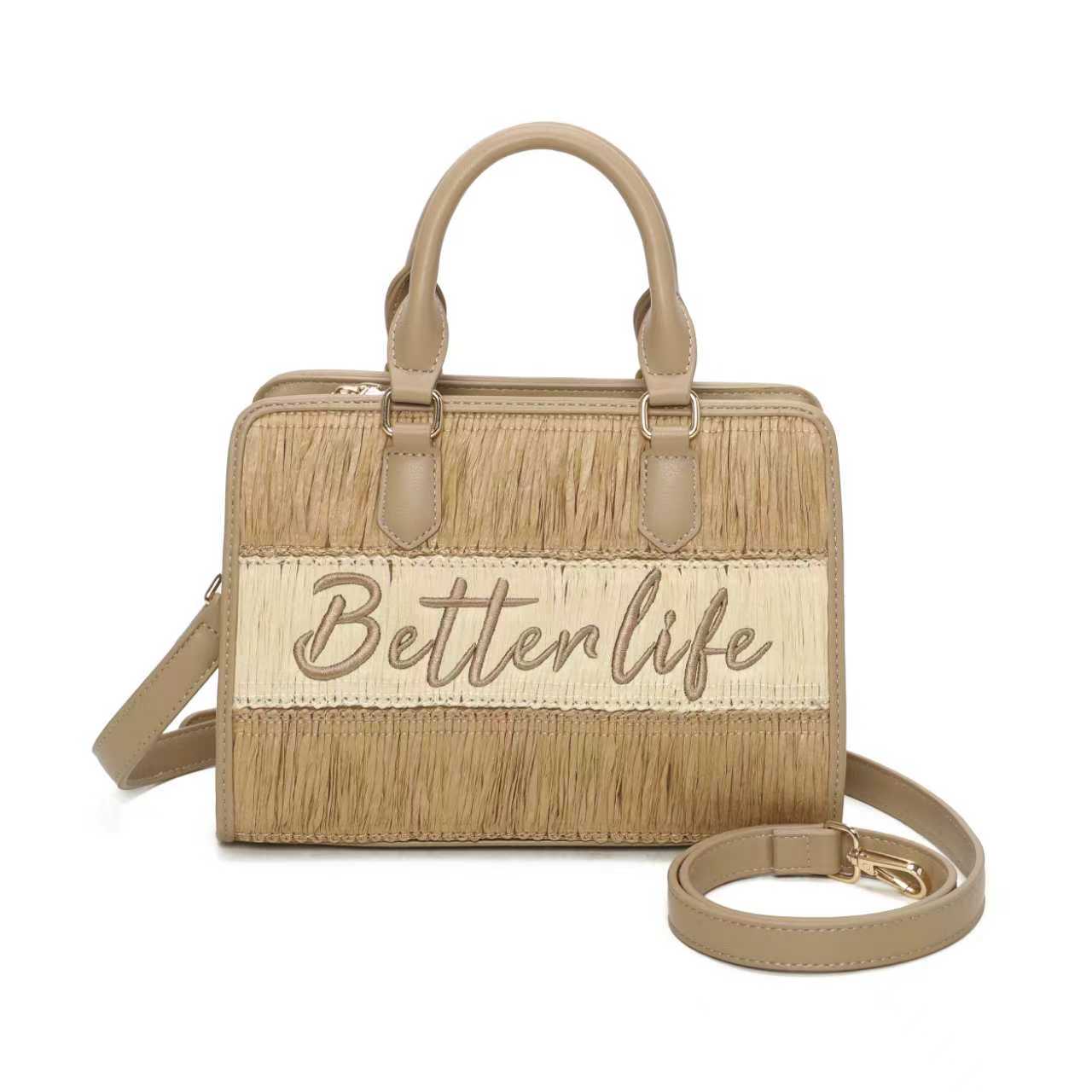 Borsa a mano da giorno in paglia con lettere ricamate bicolori Art.CE241