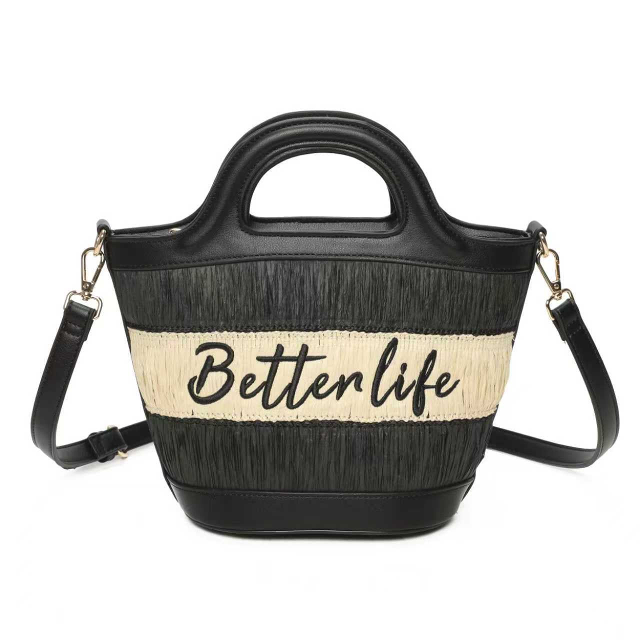 Borsa a Mano da Giorno in Paglia con Lettere Ricamate Bicolore Art.CE243
