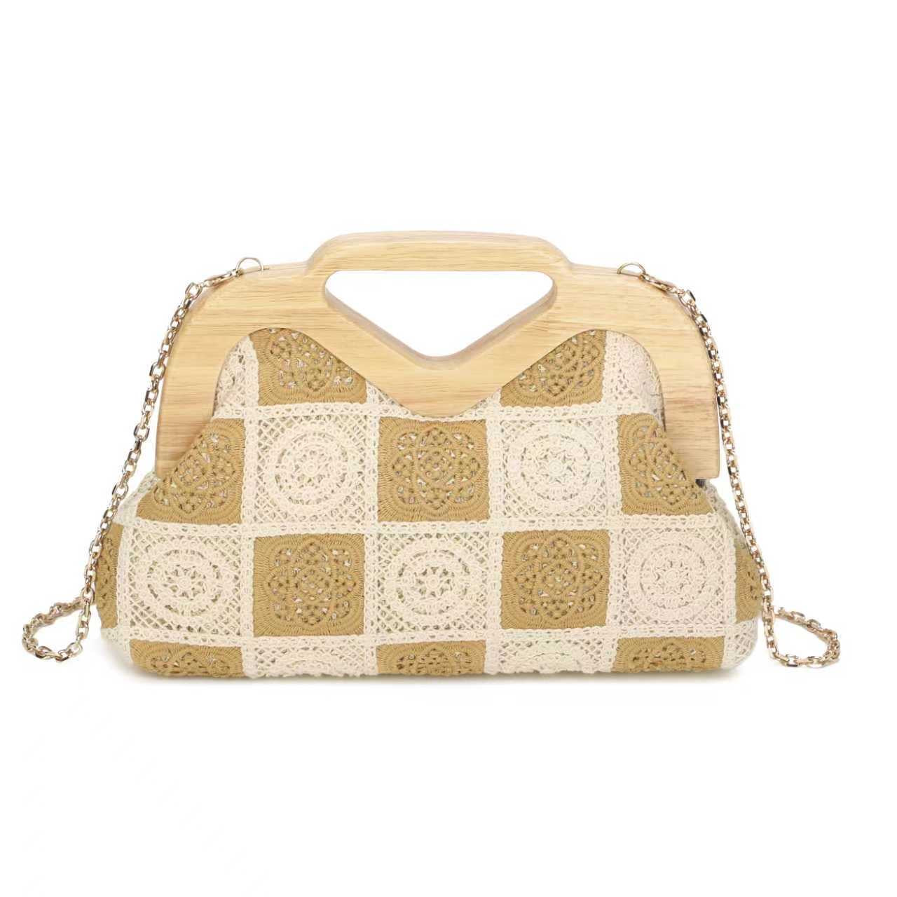 Borsa da Sera con Clip in Legno e Motivo Geometrico in Pizzo Art.CE259