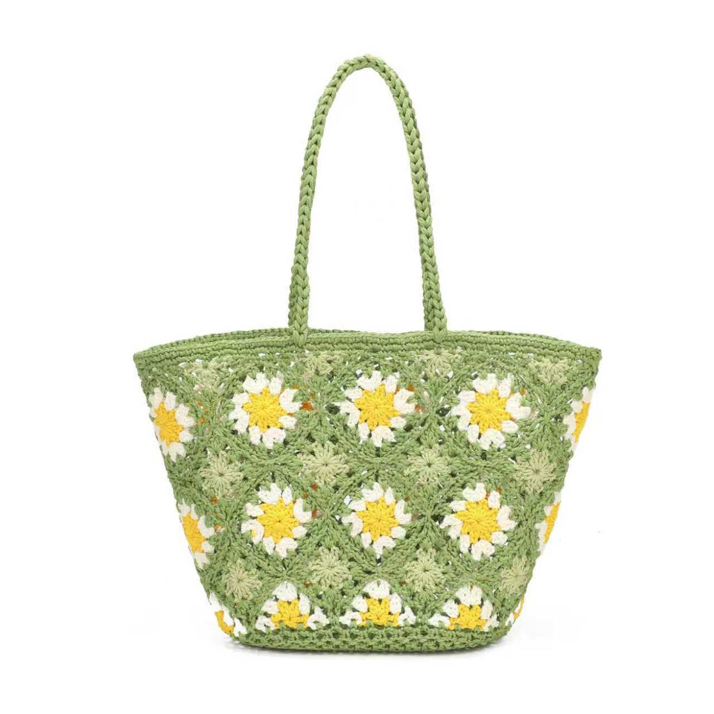 Borsa estiva giornaliera in maglia di lana con fiore, fissa su una spalla con tasca interna Art.C21007