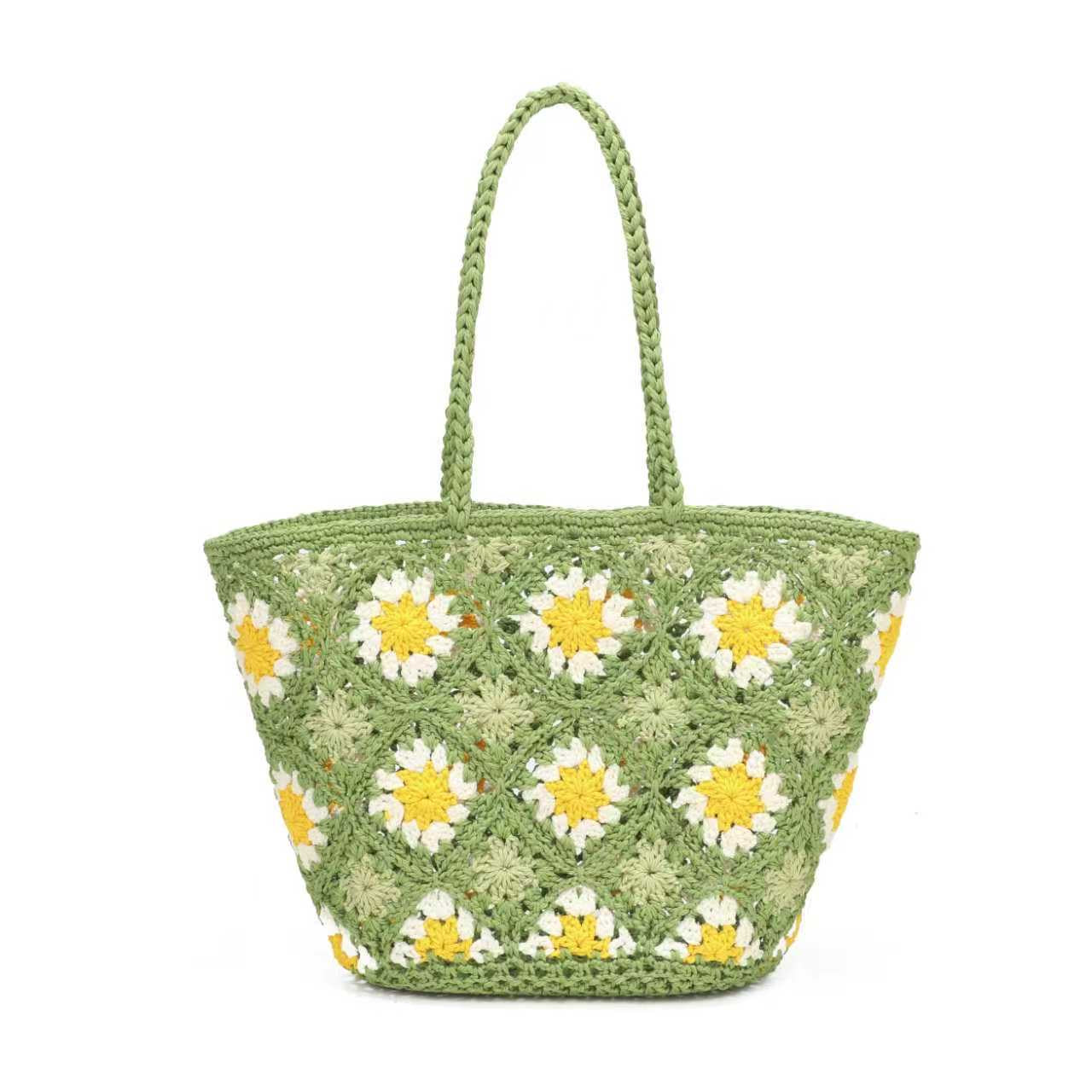 Borsa estiva giornaliera in maglia di lana con fiore, fissa su una spalla con tasca interna Art.C21007