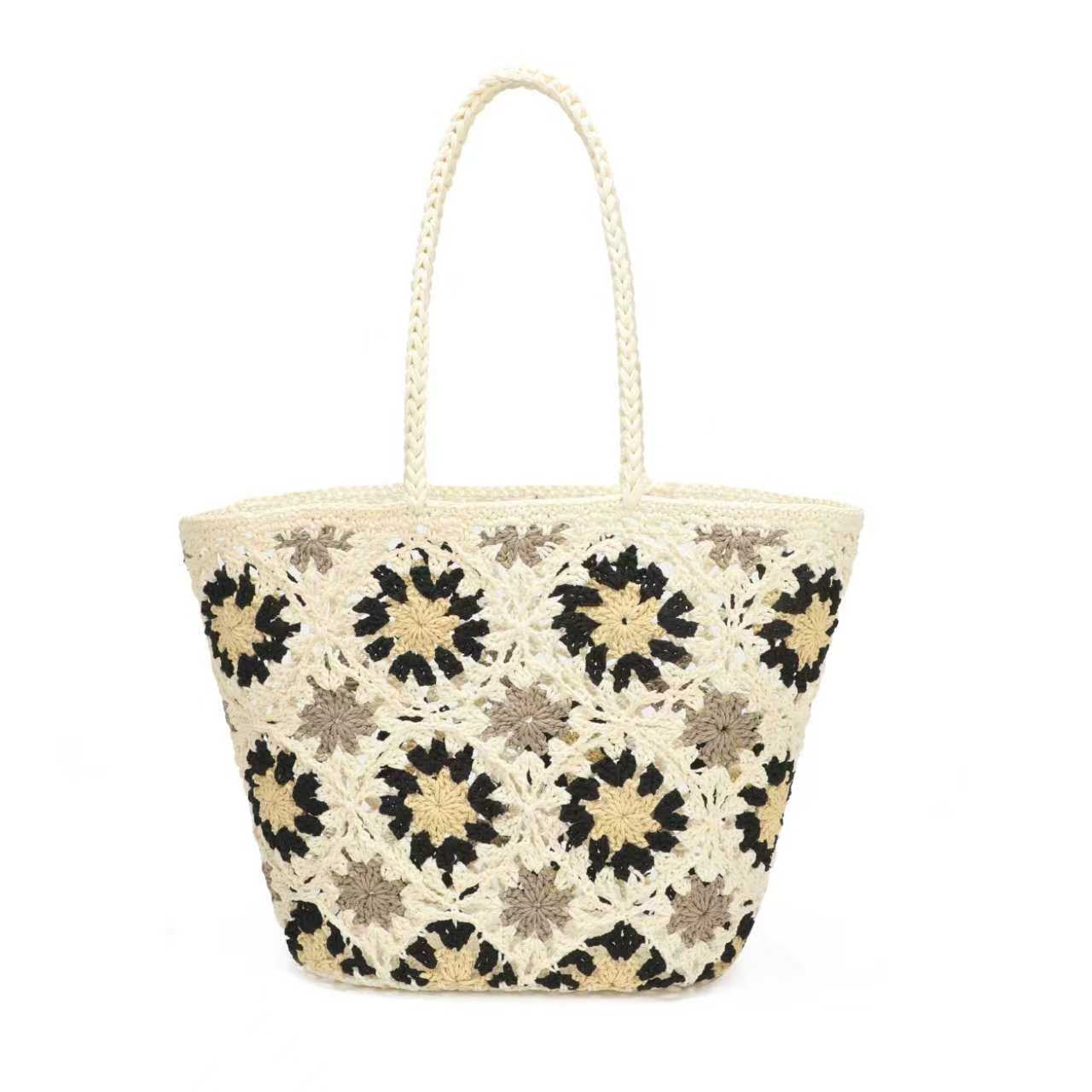 Borsa estiva giornaliera in maglia di lana con fiore, fissa su una spalla con tasca interna Art.C21007