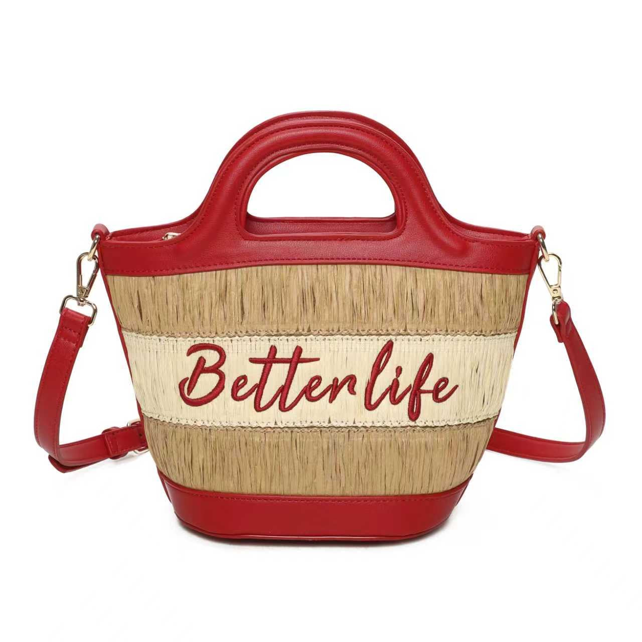 Borsa a Mano da Giorno in Paglia con Lettere Ricamate Bicolore Art.CE243
