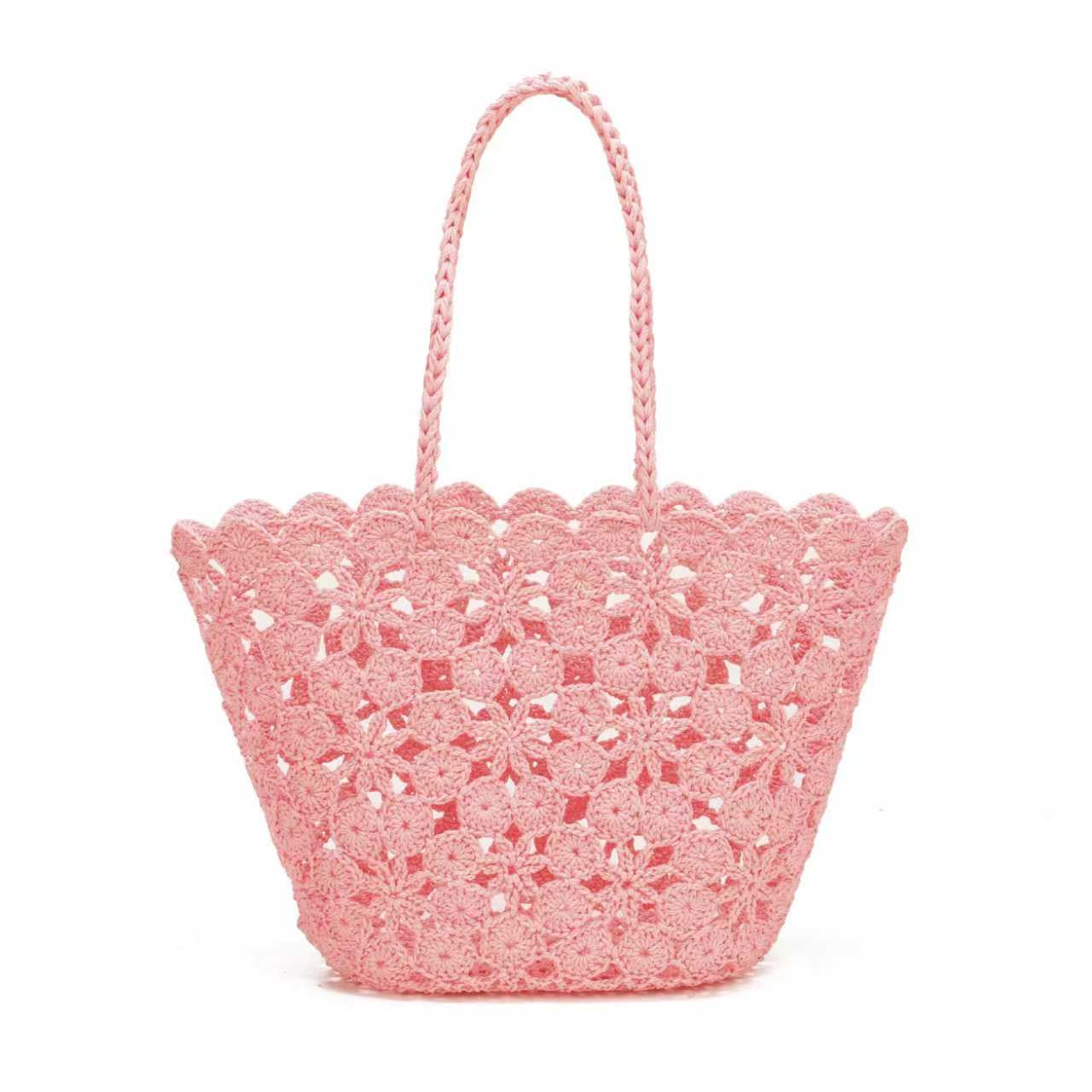 Borsa Estiva Quotidiana Monospalla Fissa in Lana Maglia a Fiori con Tasca Interna Art.23029