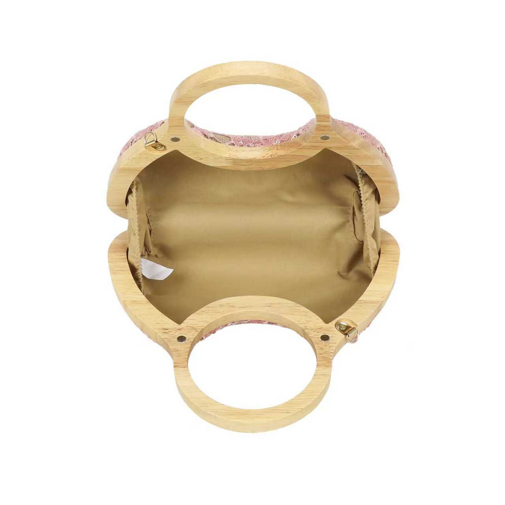 Borsa da sera rotonda in pizzo con motivo geometrico e clip in legno Art.CE268