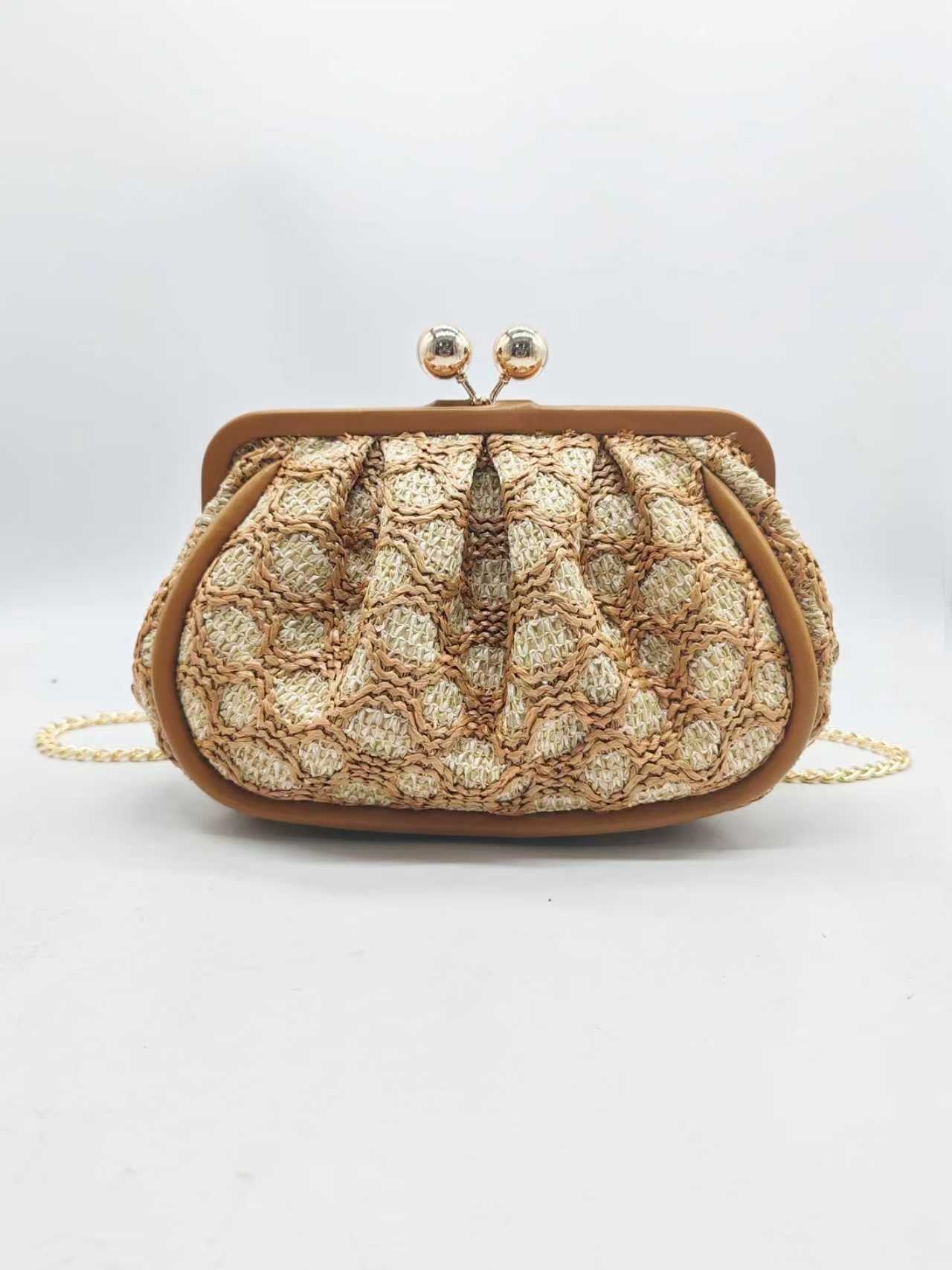 Borsa geometrica in paglia con clip, per cena, alla moda, Art.27478