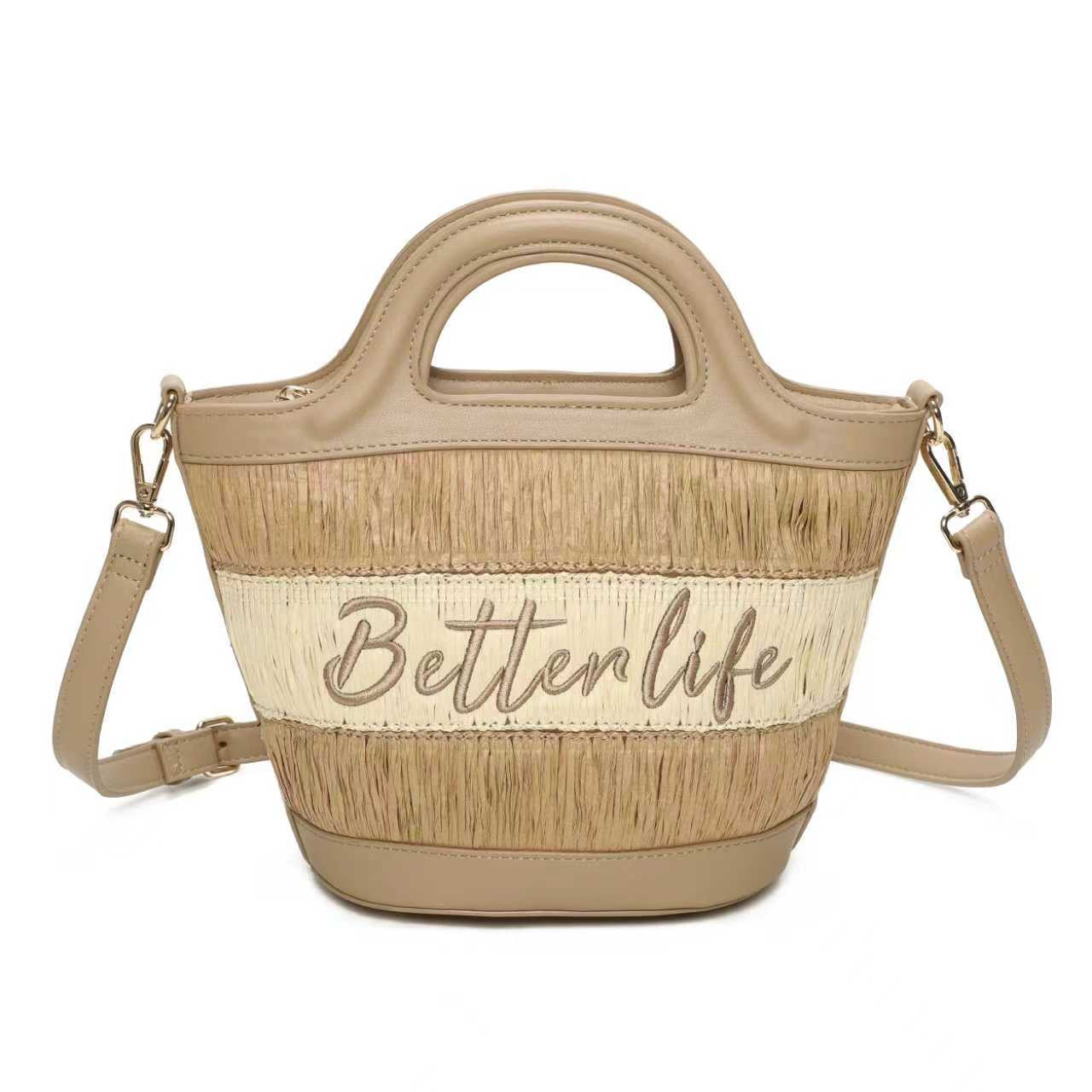 Borsa a Mano da Giorno in Paglia con Lettere Ricamate Bicolore Art.CE243