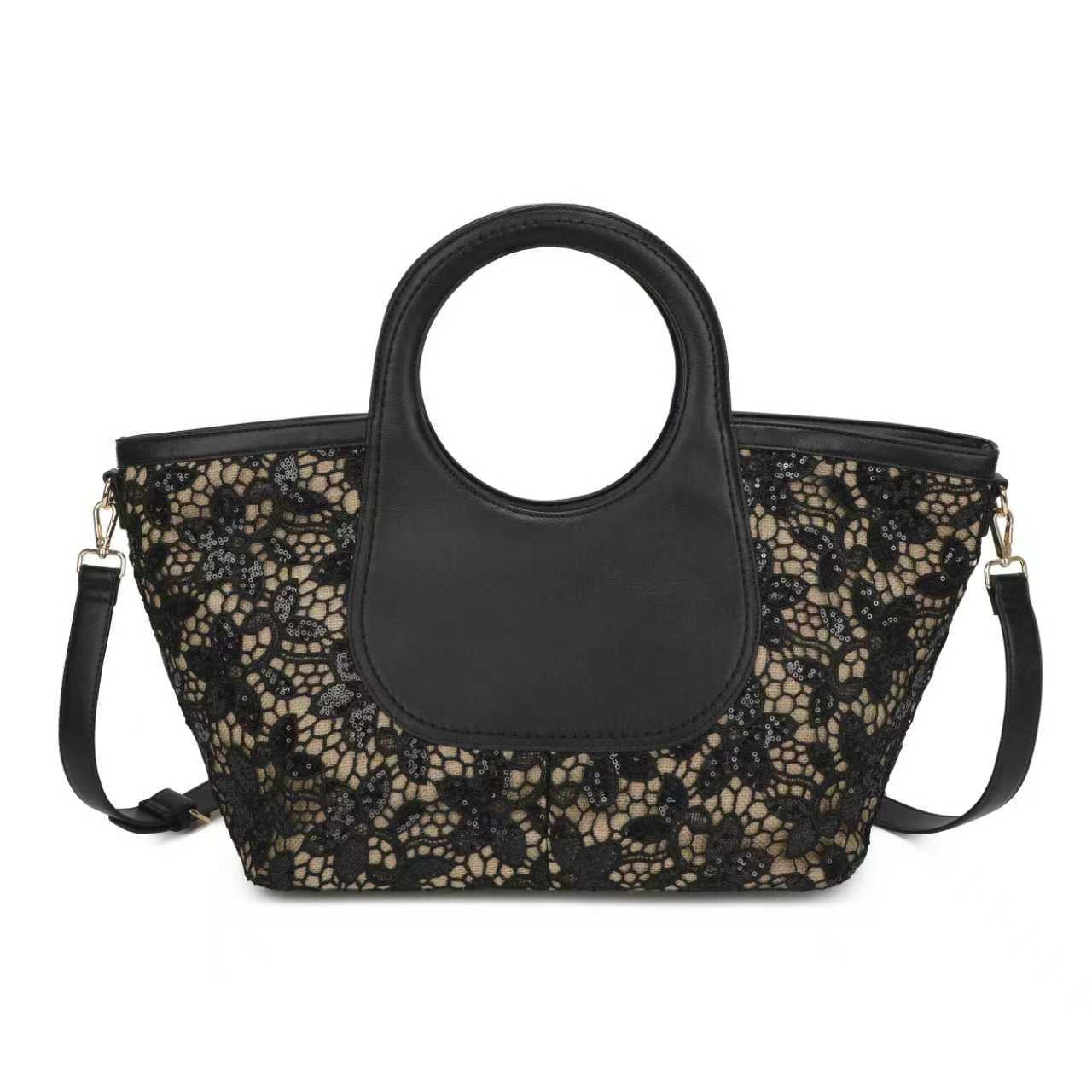 Borsa a mano grande in pizzo con materiale PU, per uso quotidiano e casual, Art. CE194