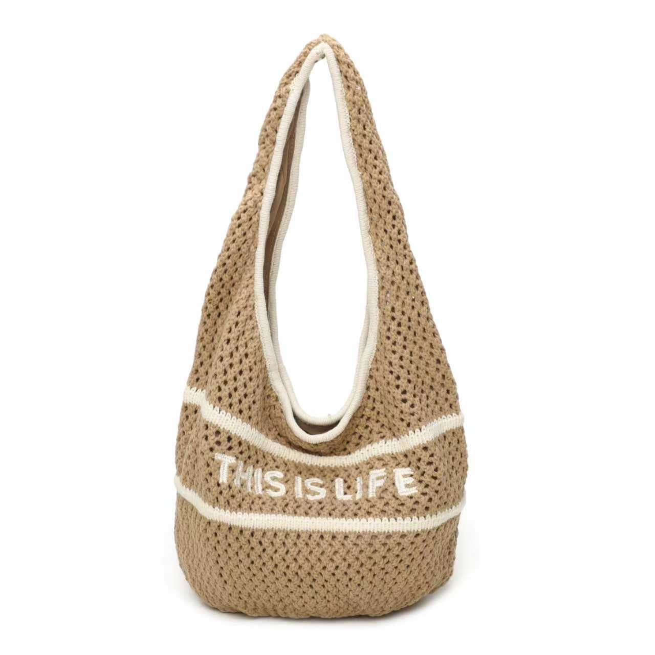 Borsa in lana a maglia monospalla con lettera ricamata, casual, con cerniera, da giorno Art.FF488