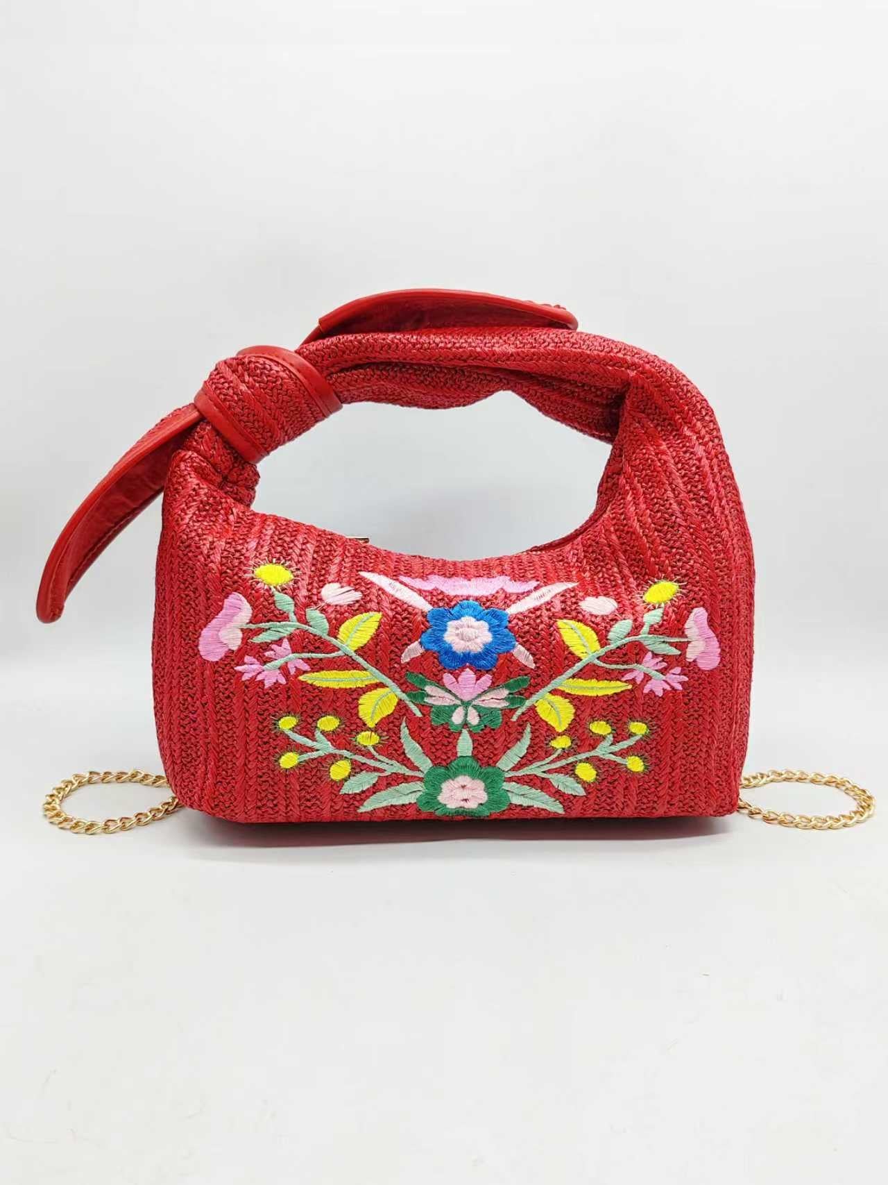 Borsa in paglia ricamata con fiocco monomanico, casual, per tutti i giorni Art.FF27455